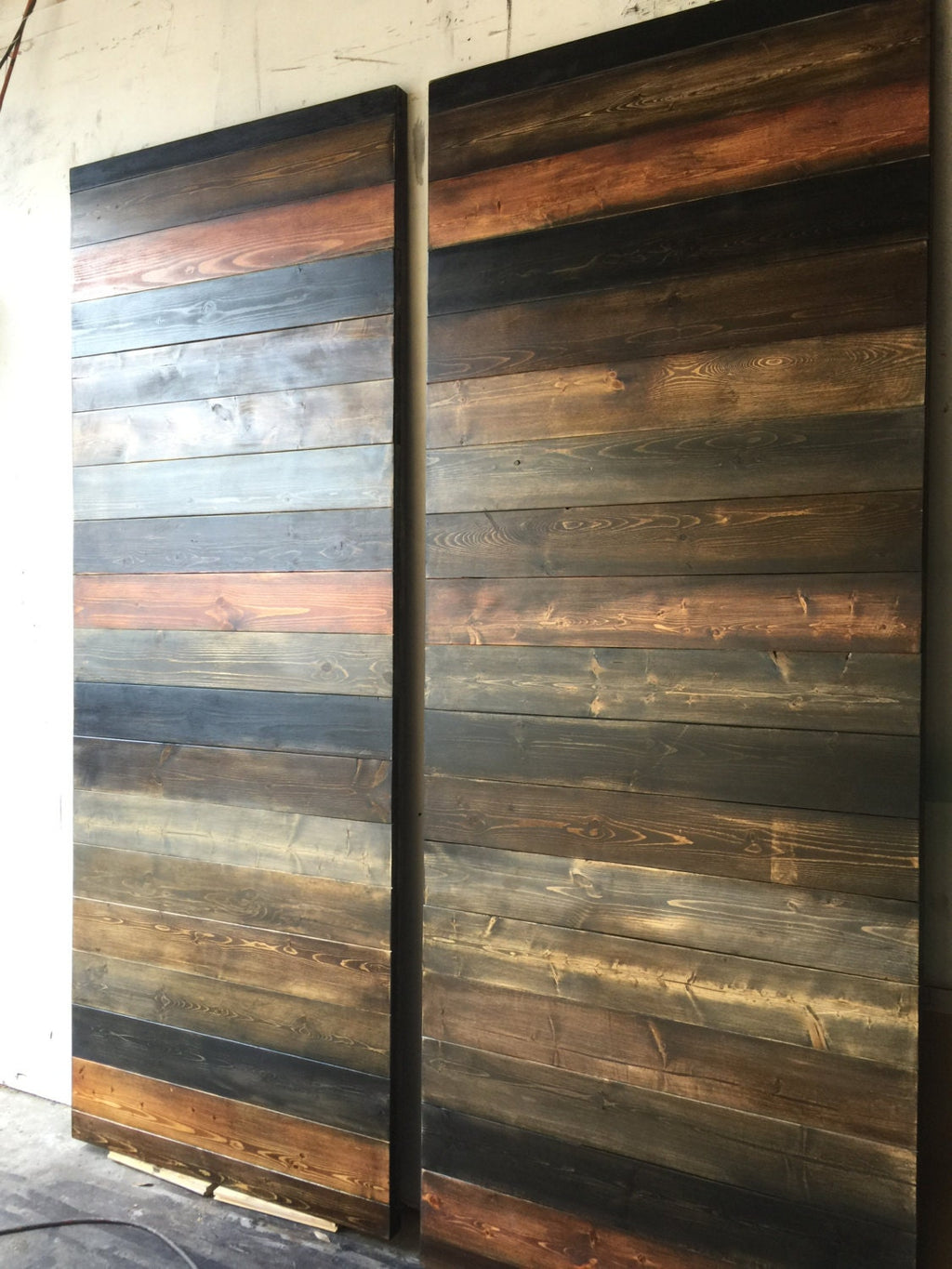 Custom Multi-Stain Horizontal Plank Sliding Barn Door