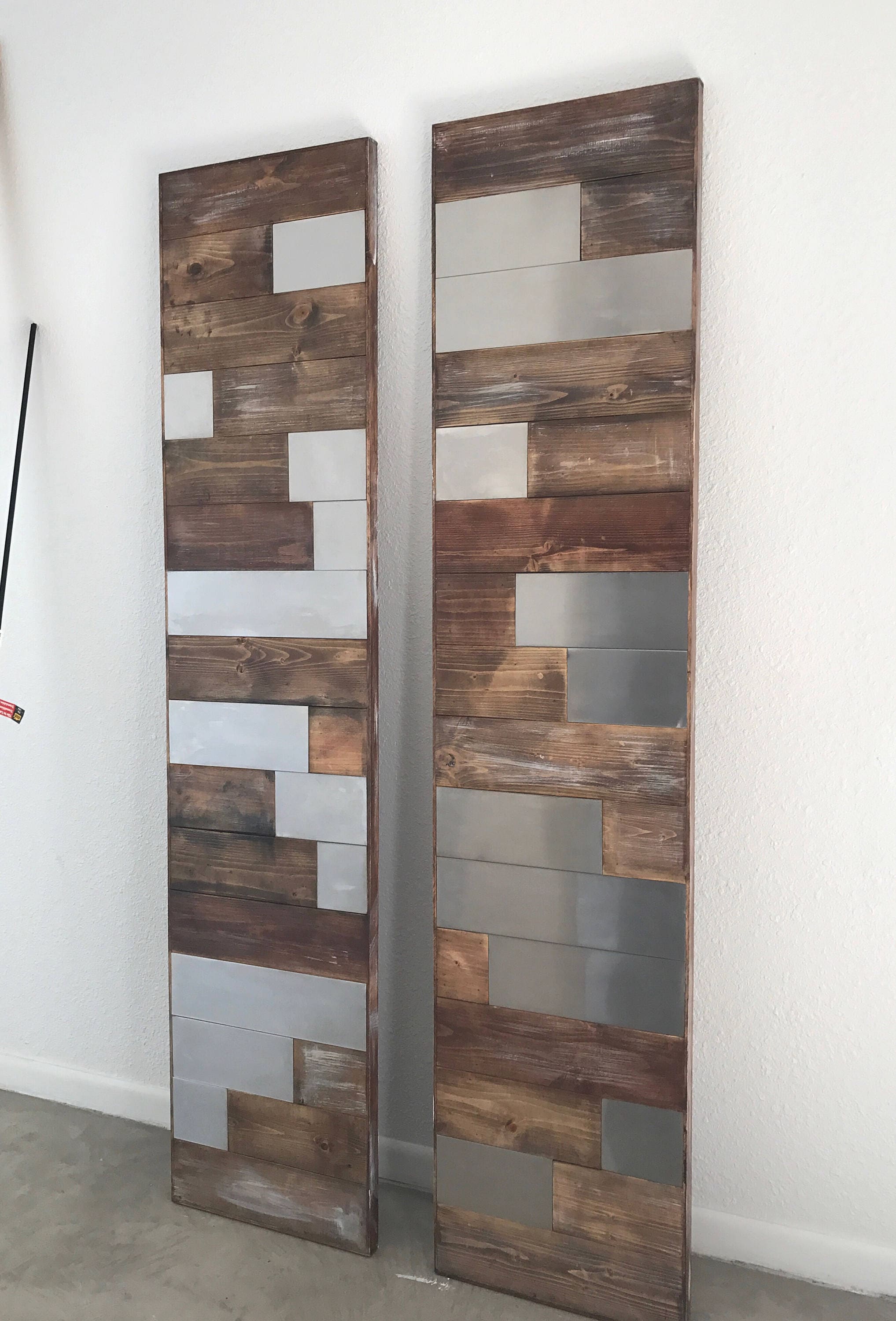 Horizontal Staggered Plank Wood and Metal Barn Door