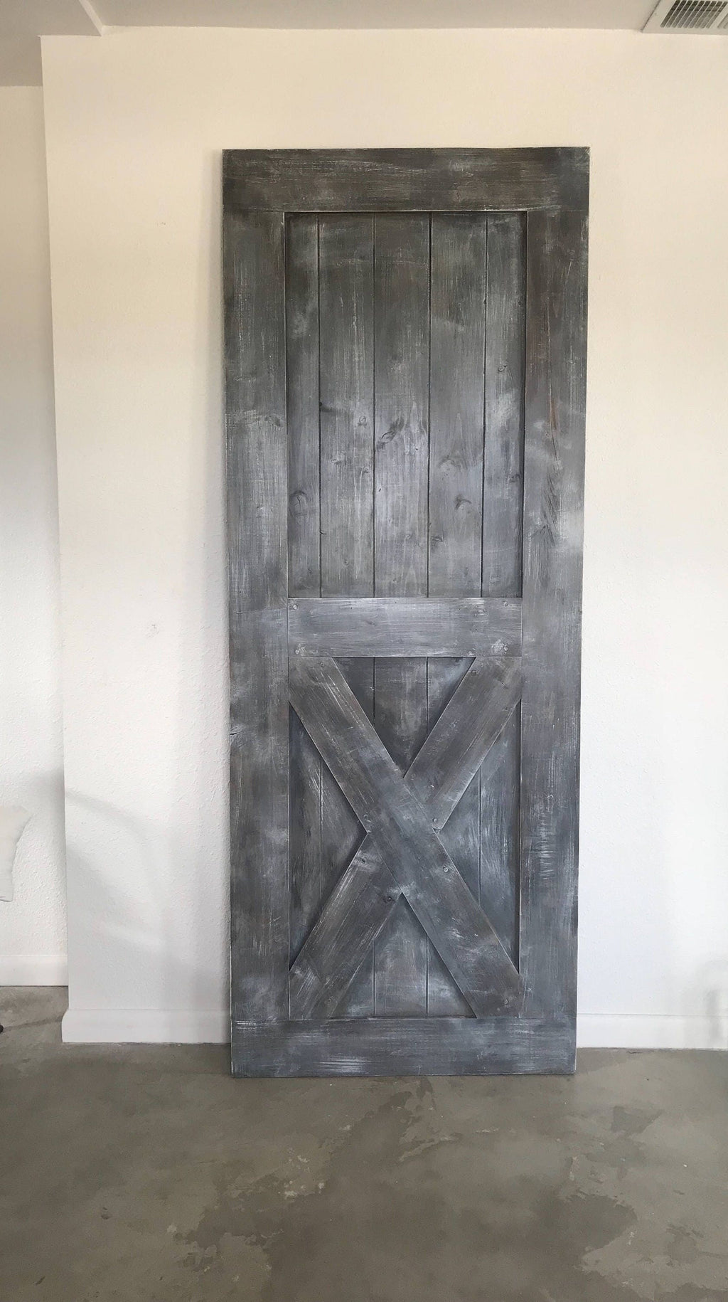 Custom Farmhouse Bottom X Sliding Barn Door, Dark Gray