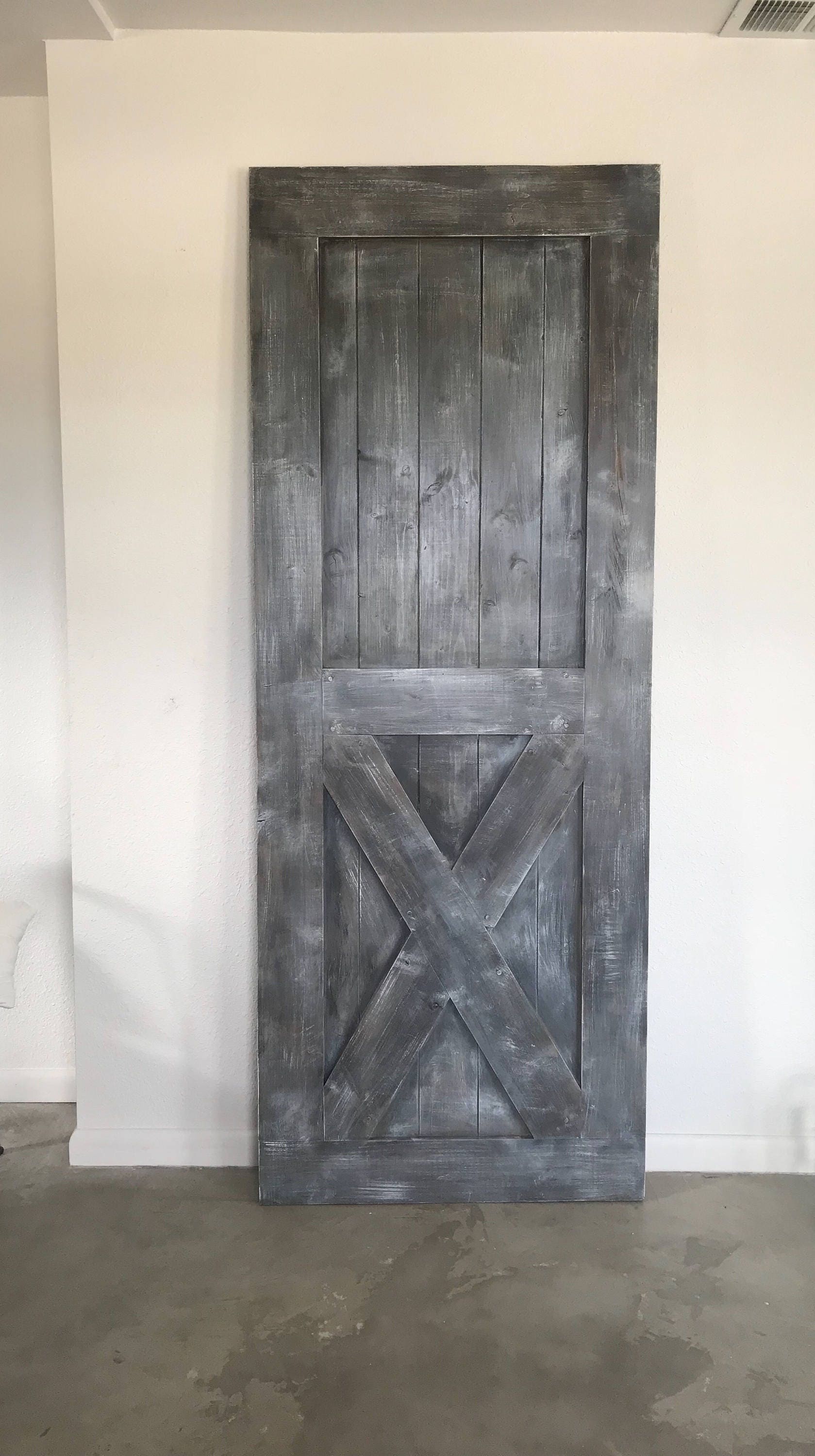 Custom Farmhouse Bottom X Sliding Barn Door, Dark Gray