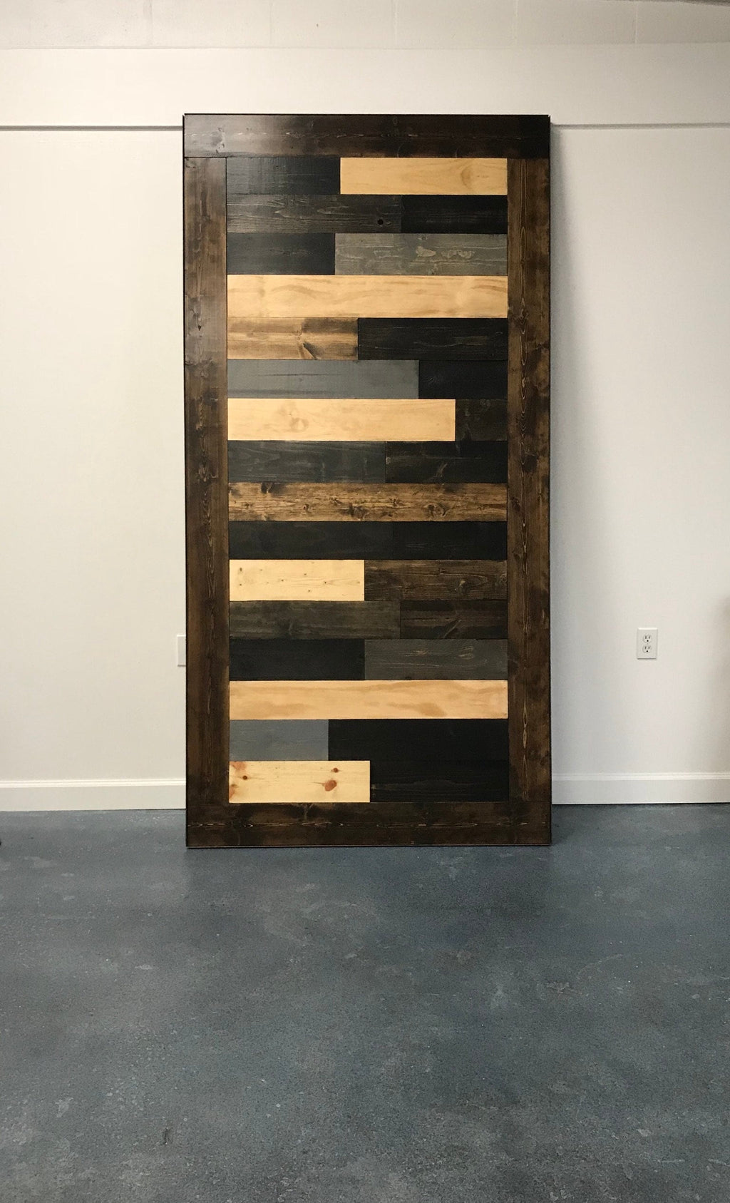 Horizontal Plank Staggered Multi Stain Barn Door
