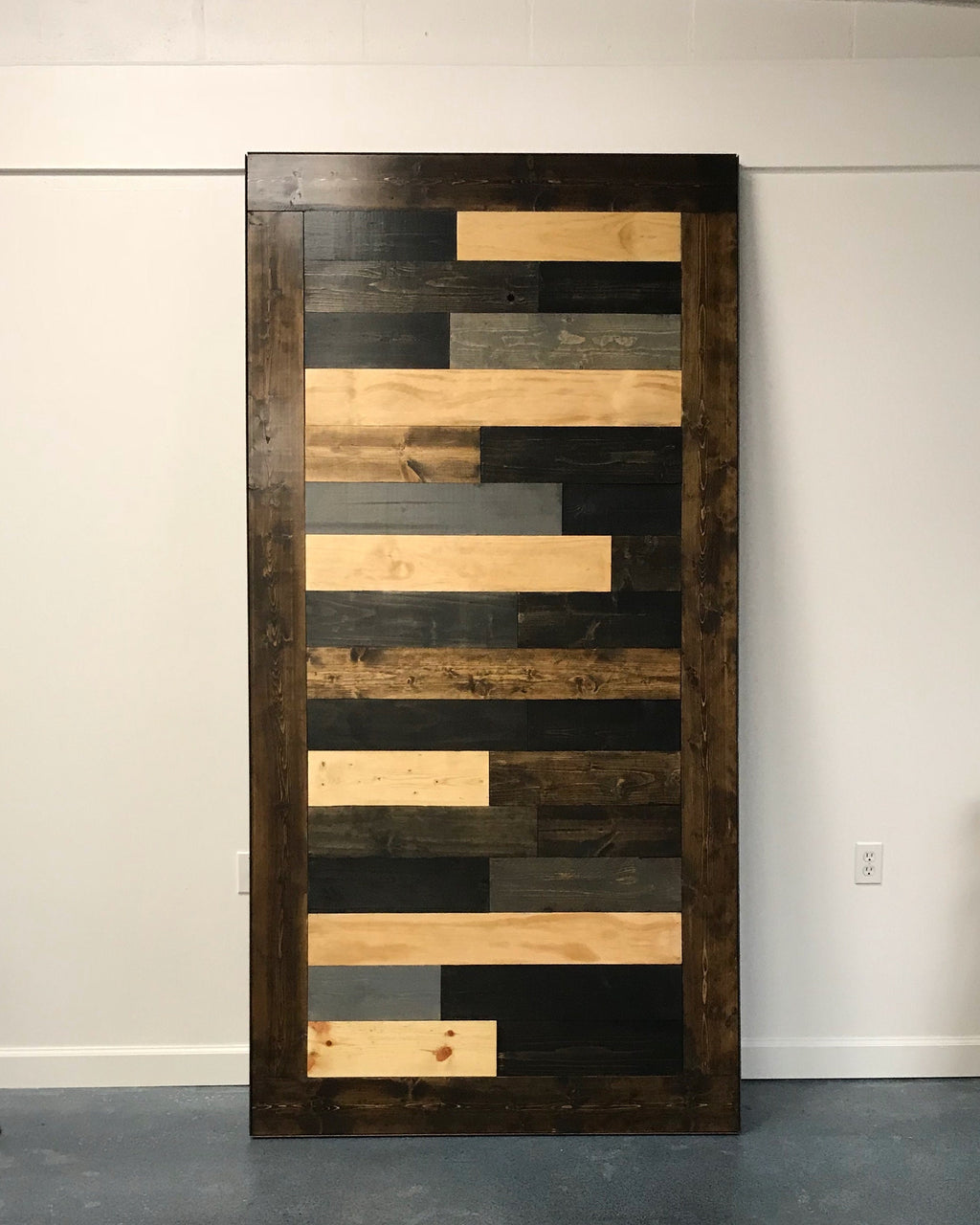 Horizontal Plank Staggered Multi Stain Barn Door