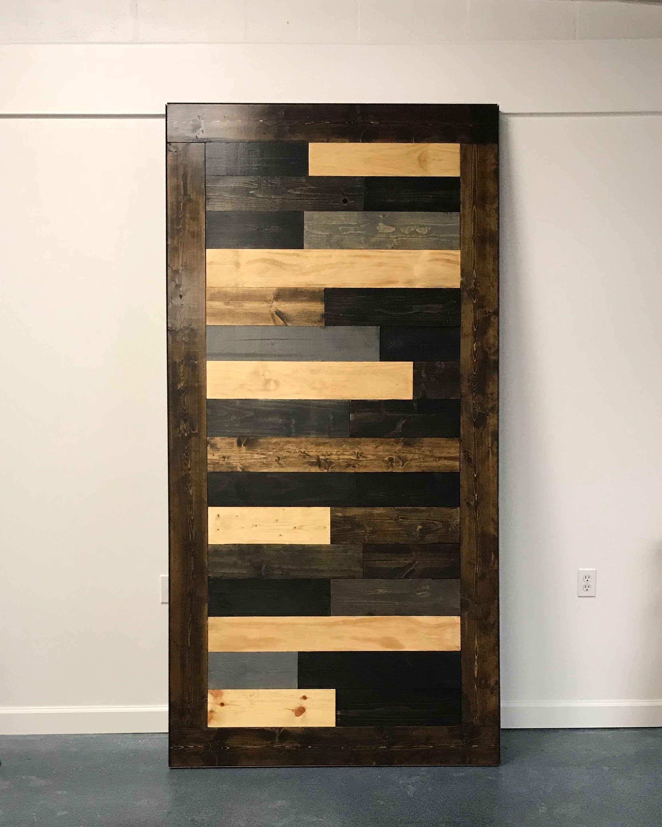 Horizontal Plank Staggered Multi Stain Barn Door