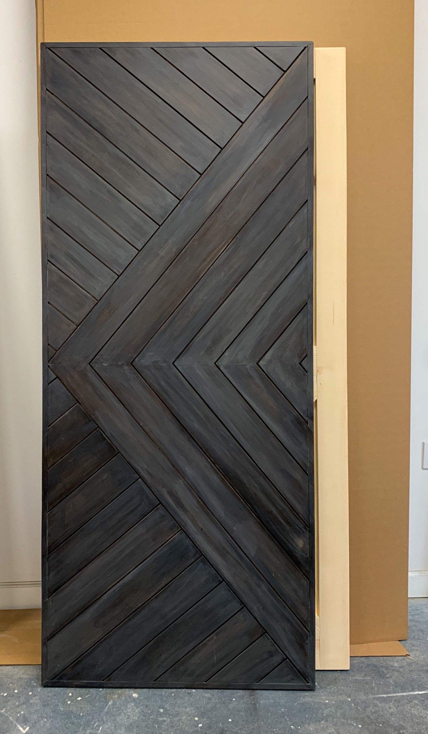 Chevron Barn Door, Modern Aztec Design, Custom Stain Finish