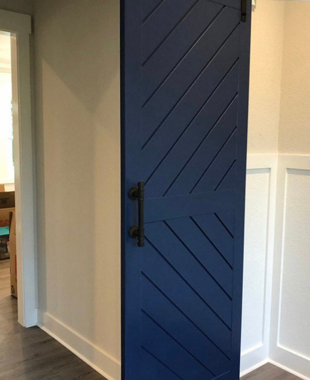 Custom Chevron Panel Barn Door, Modern Painted Wood