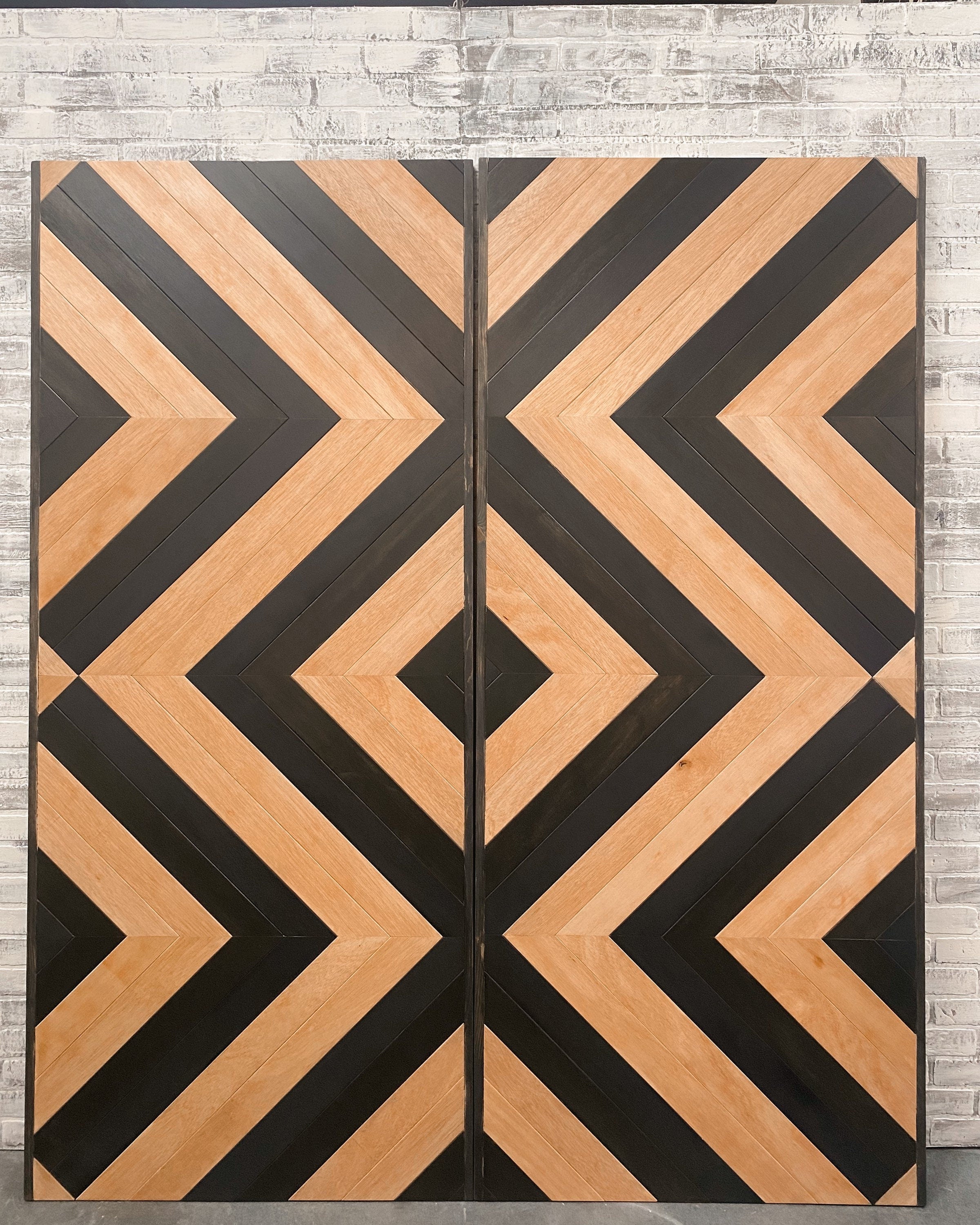 Custom Two-Tone Chevron Barn Door, Modern Interior Door