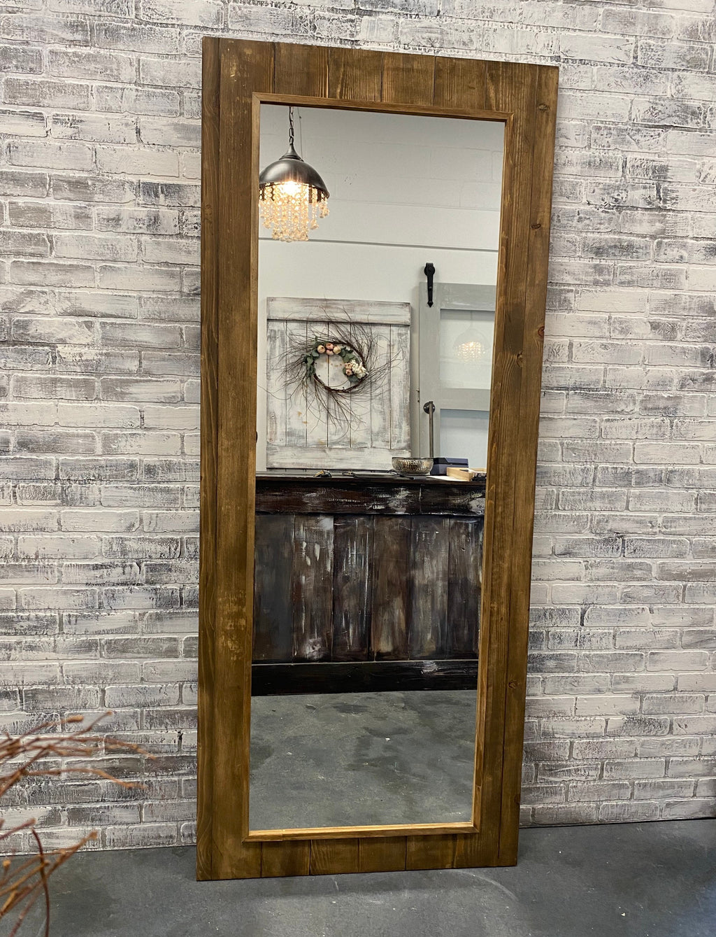Custom Weathered Wood Mirrored Barn Door, French Country Style