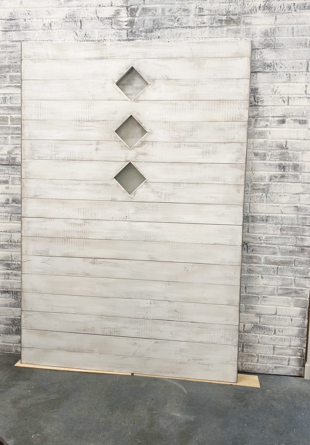 Diamond Glass Horizontal Plank Barn Door, Bohemian Shabby Chic Style