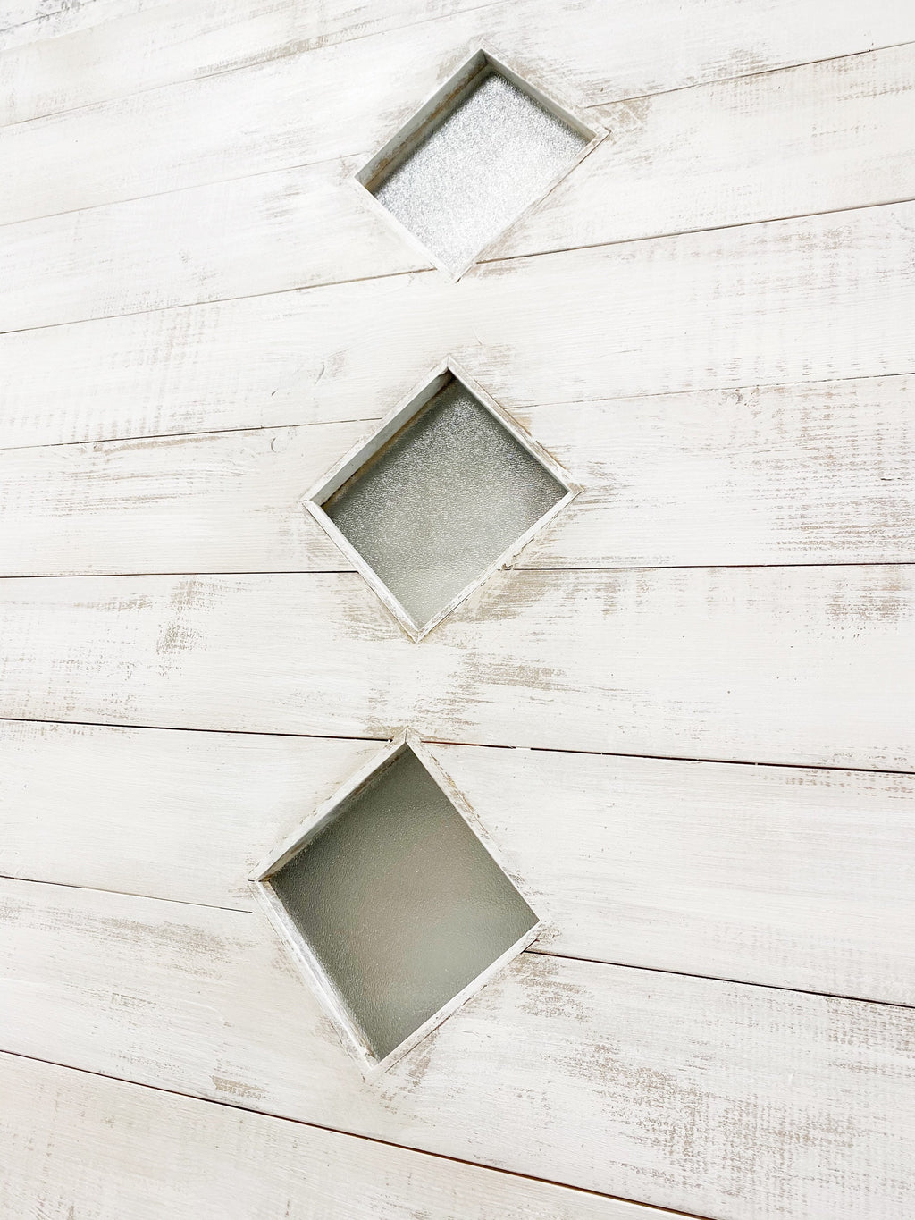 Diamond Glass Horizontal Plank Barn Door, Bohemian Shabby Chic Style