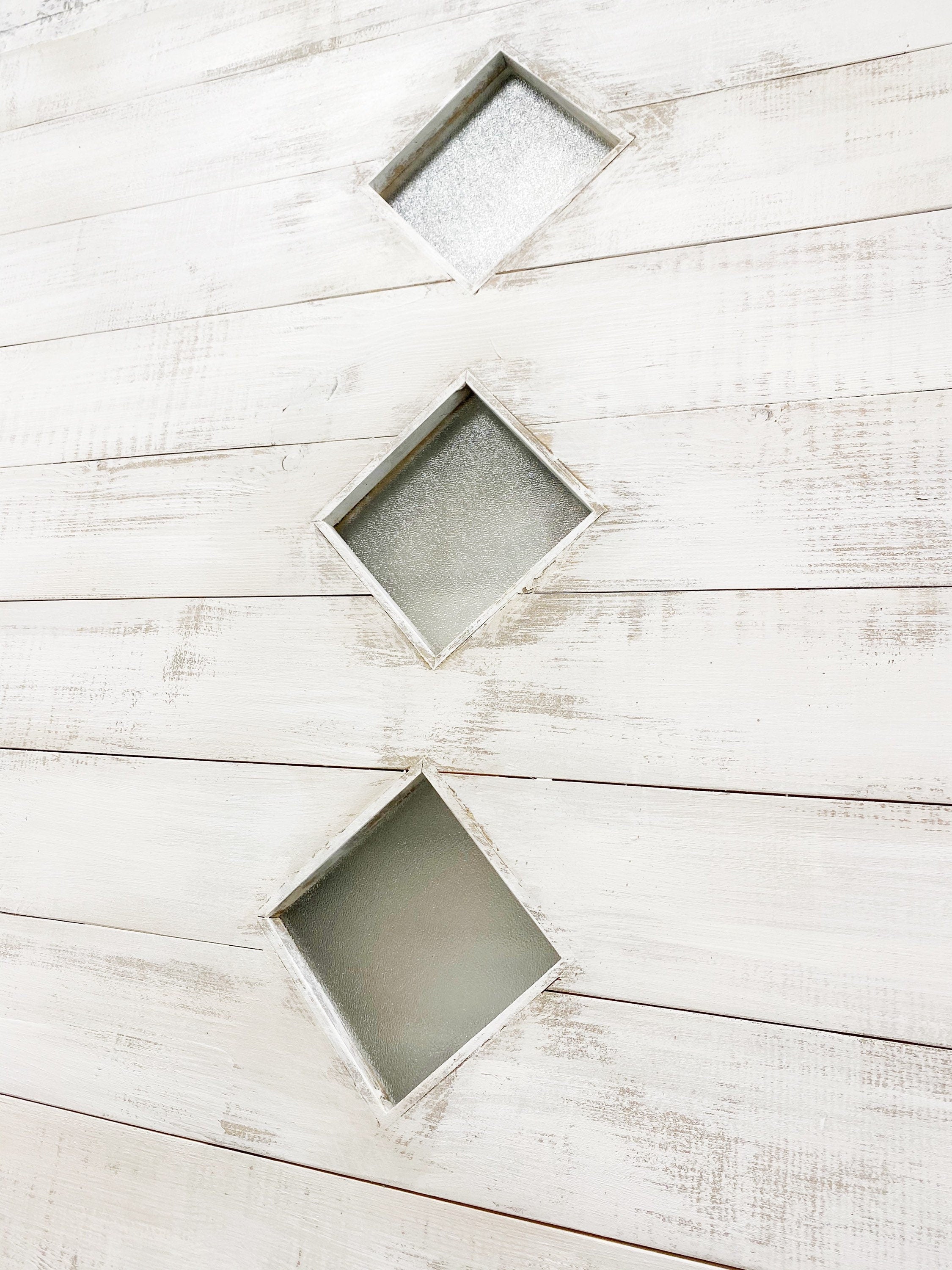 Diamond Glass Horizontal Plank Barn Door, Bohemian Shabby Chic Style
