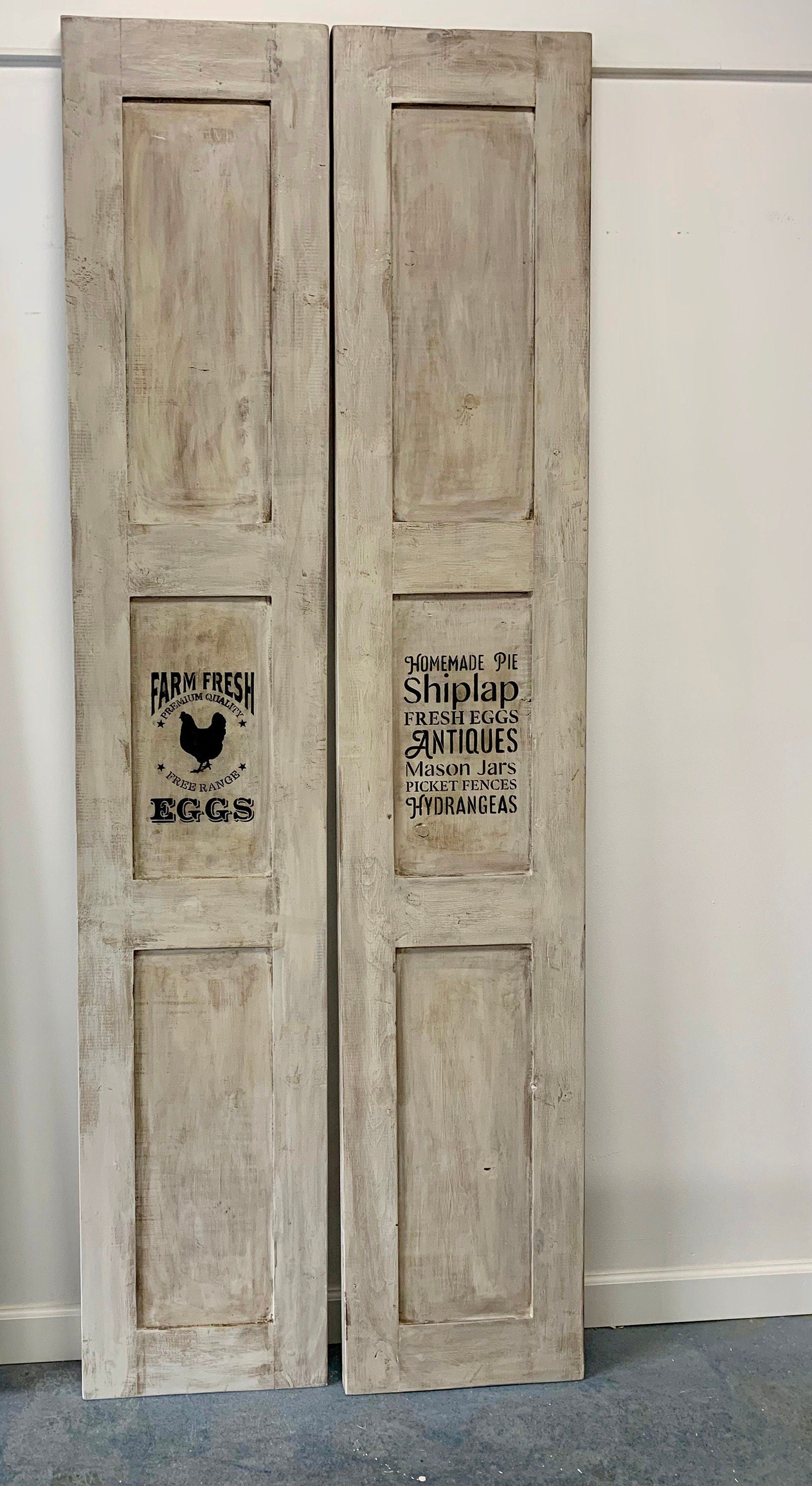 Custom Three Panel Farmhouse Barn Door, Stenciled Design