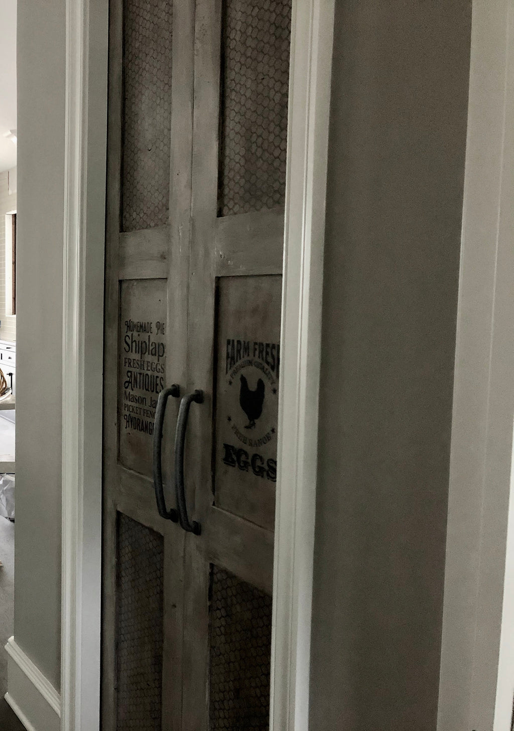 Custom Three Panel Farmhouse Barn Door, Stenciled Design