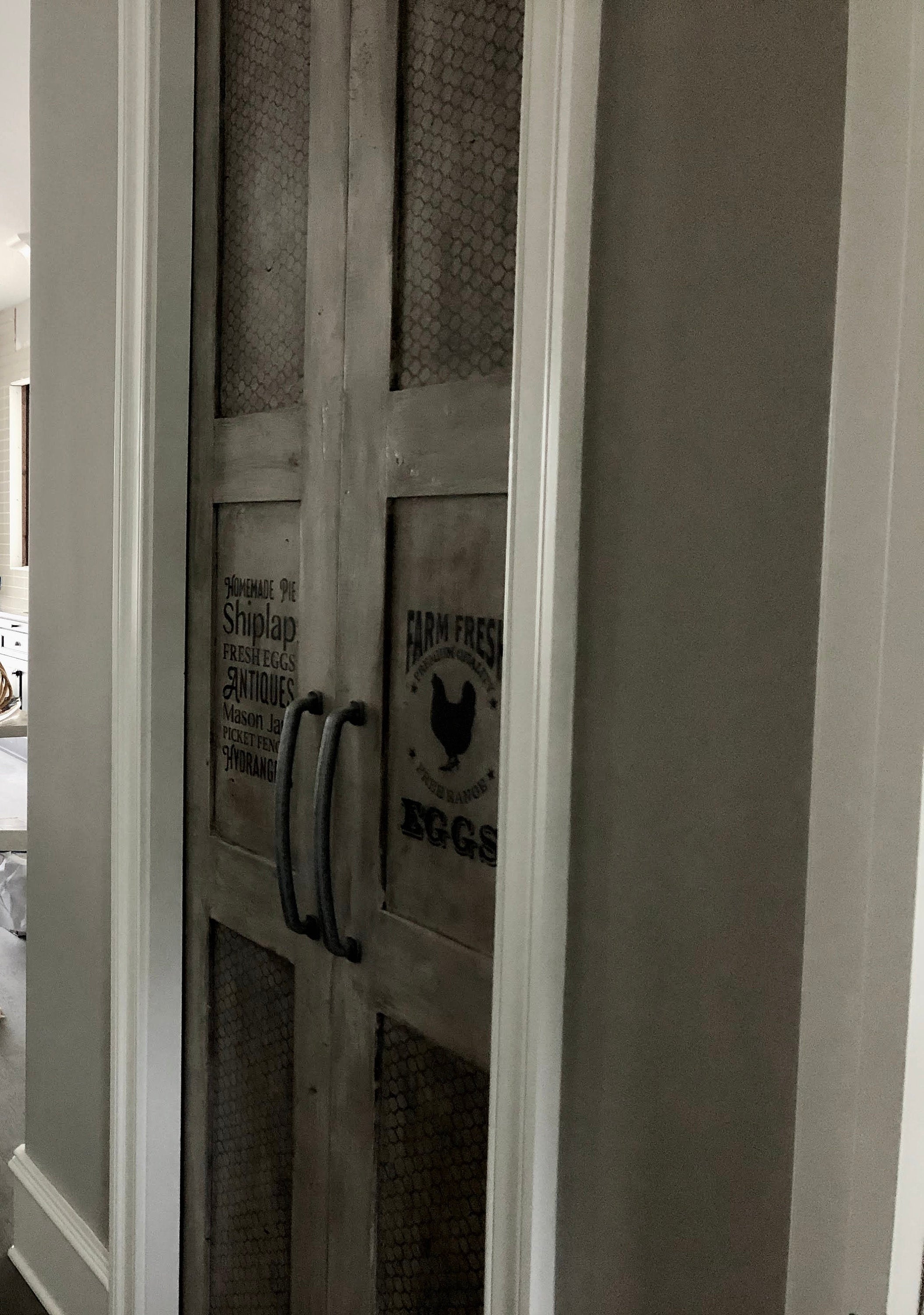 Custom Three Panel Farmhouse Barn Door, Stenciled Design