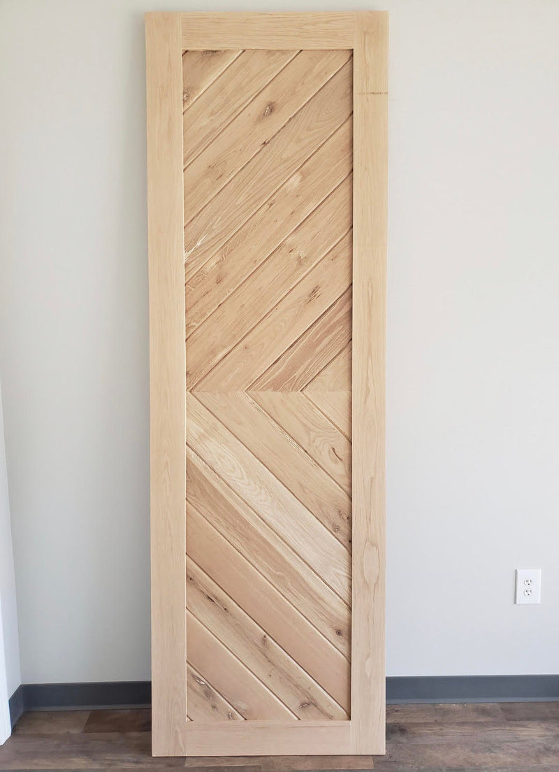 Chevron White Oak Barn Door, Custom Hinged Door