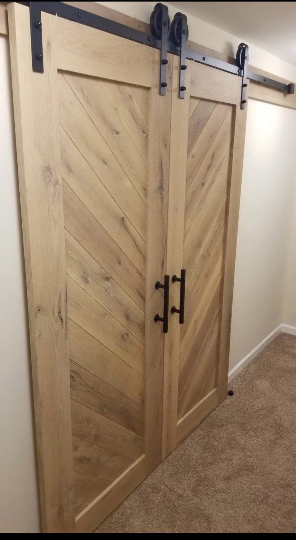 Chevron White Oak Barn Door, Custom Hinged Door