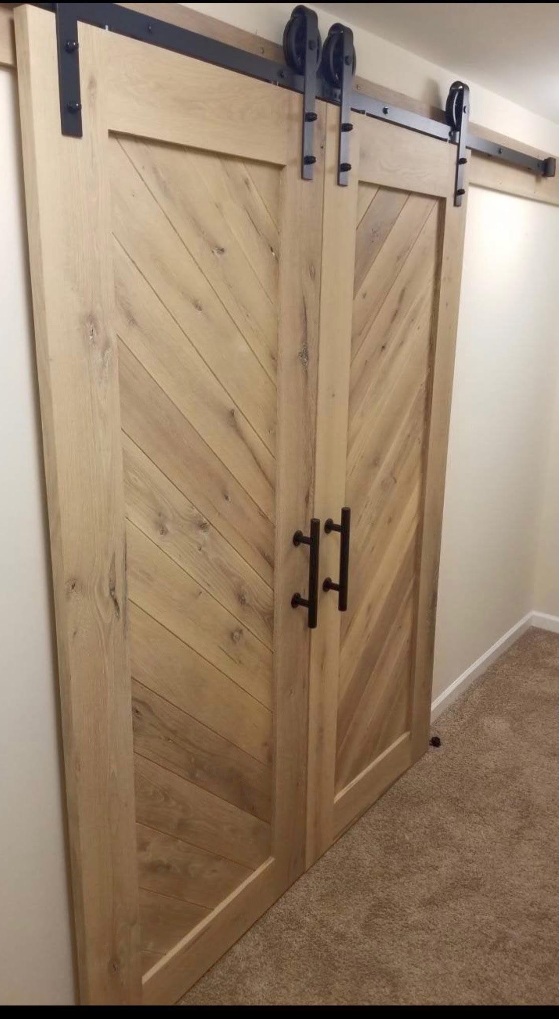 Chevron White Oak Barn Door, Custom Hinged Door