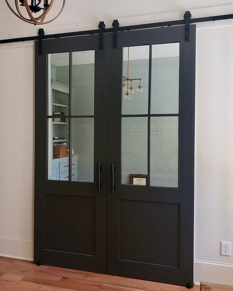 Custom Built Glass French Barn Door, 4 Lite Design