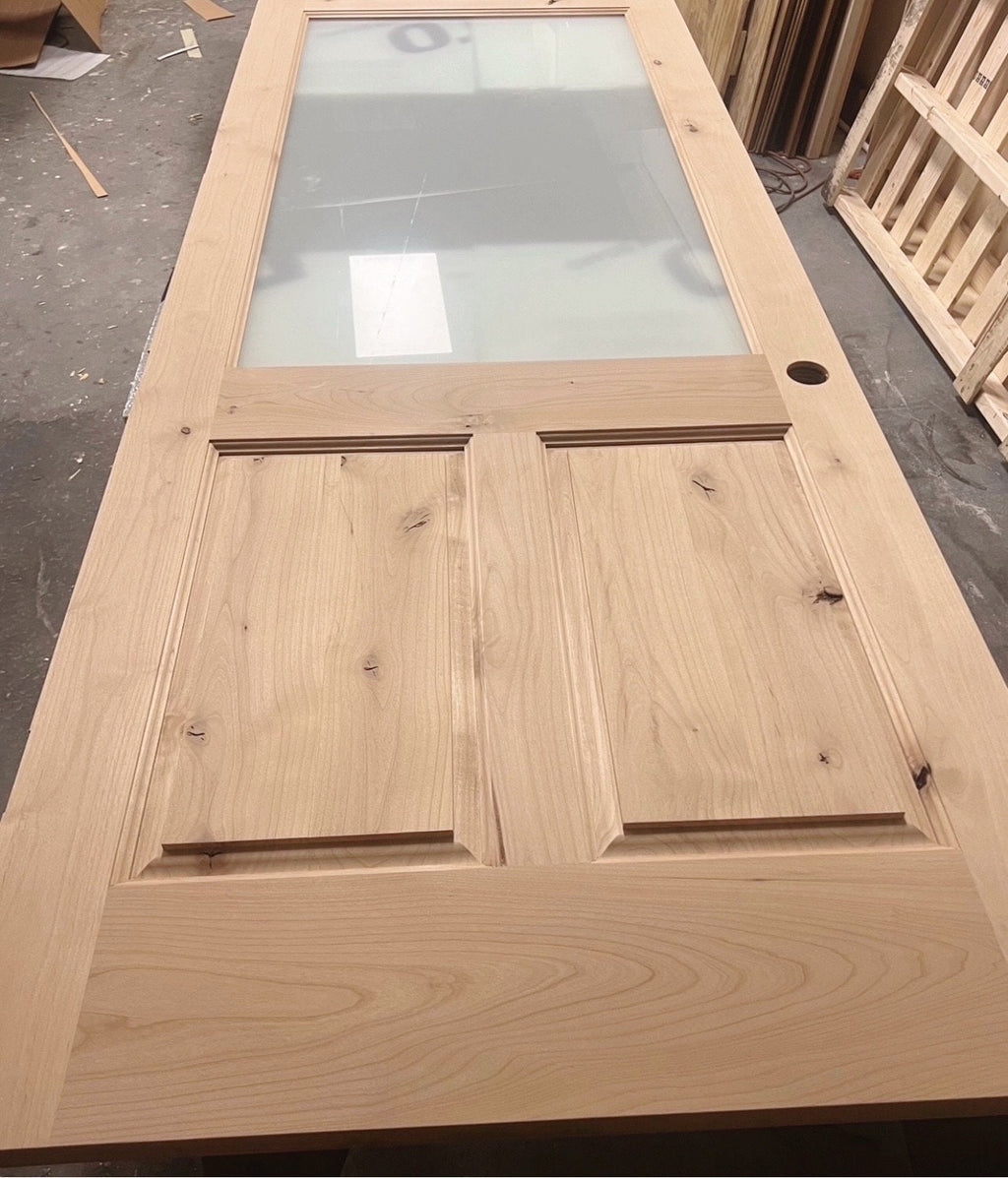 Custom Solid Wood Pantry Door, Raised Panel, Half Lite