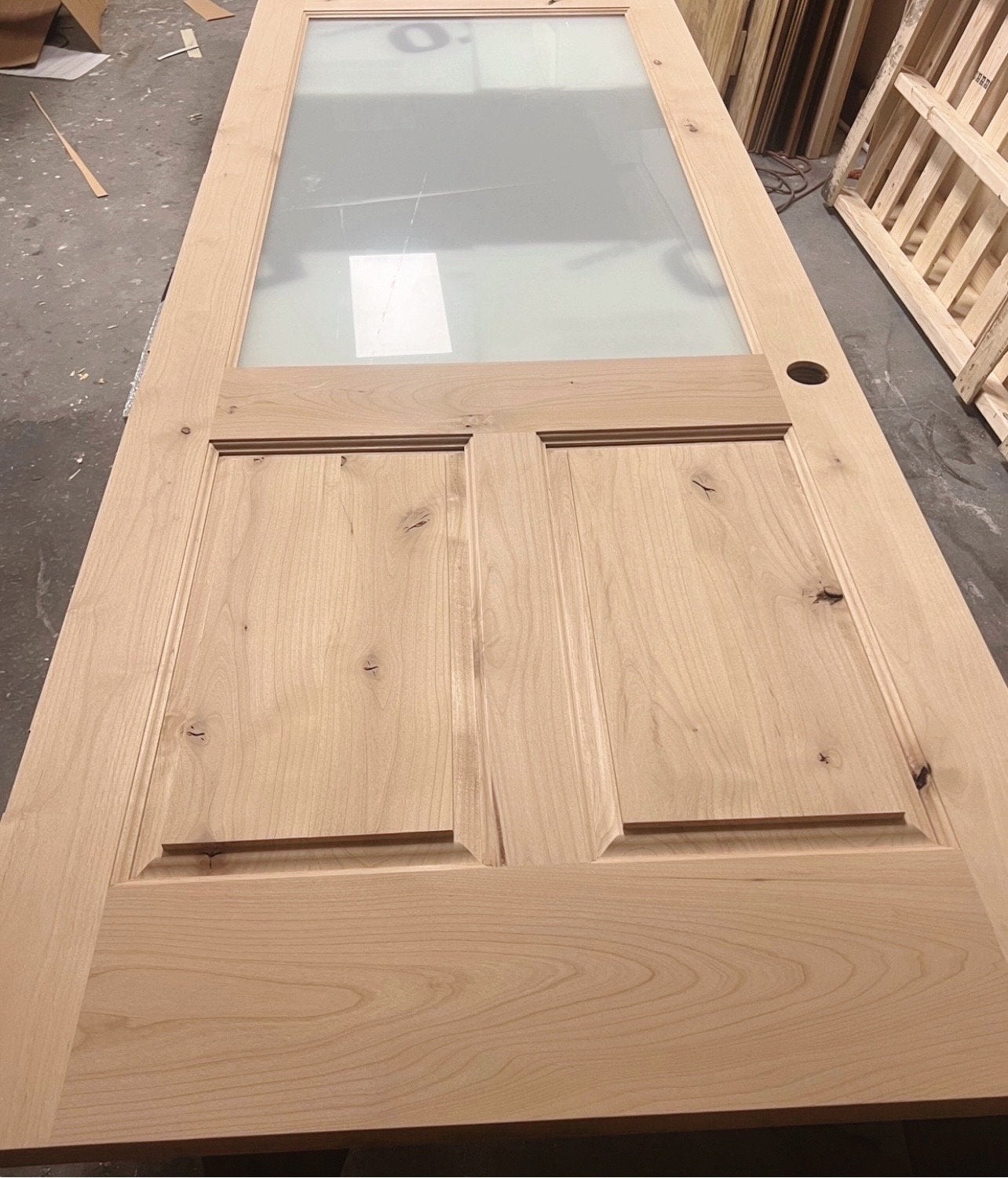 Custom Solid Wood Pantry Door, Raised Panel, Half Lite