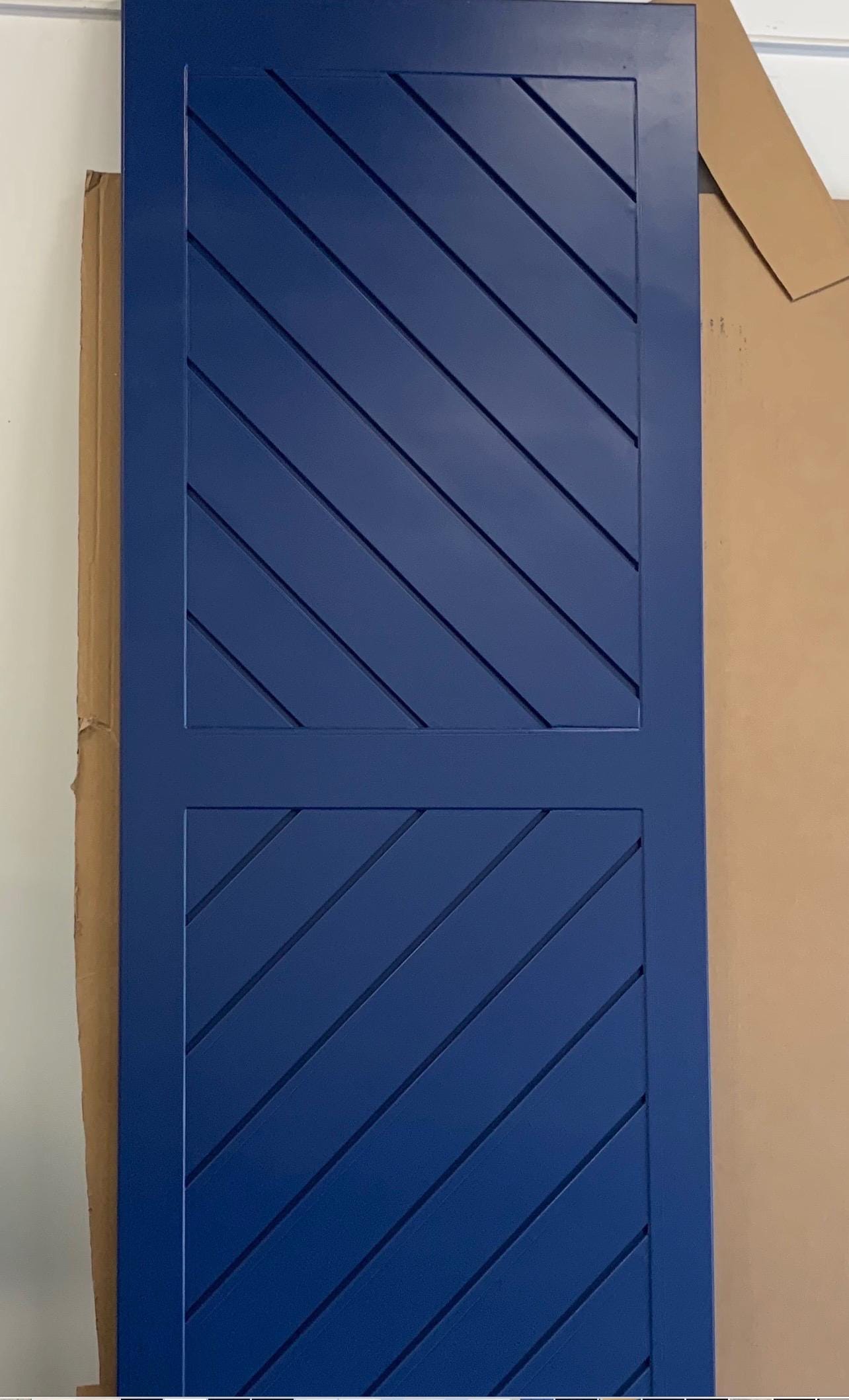 Custom Chevron Panel Barn Door, Modern Painted Wood