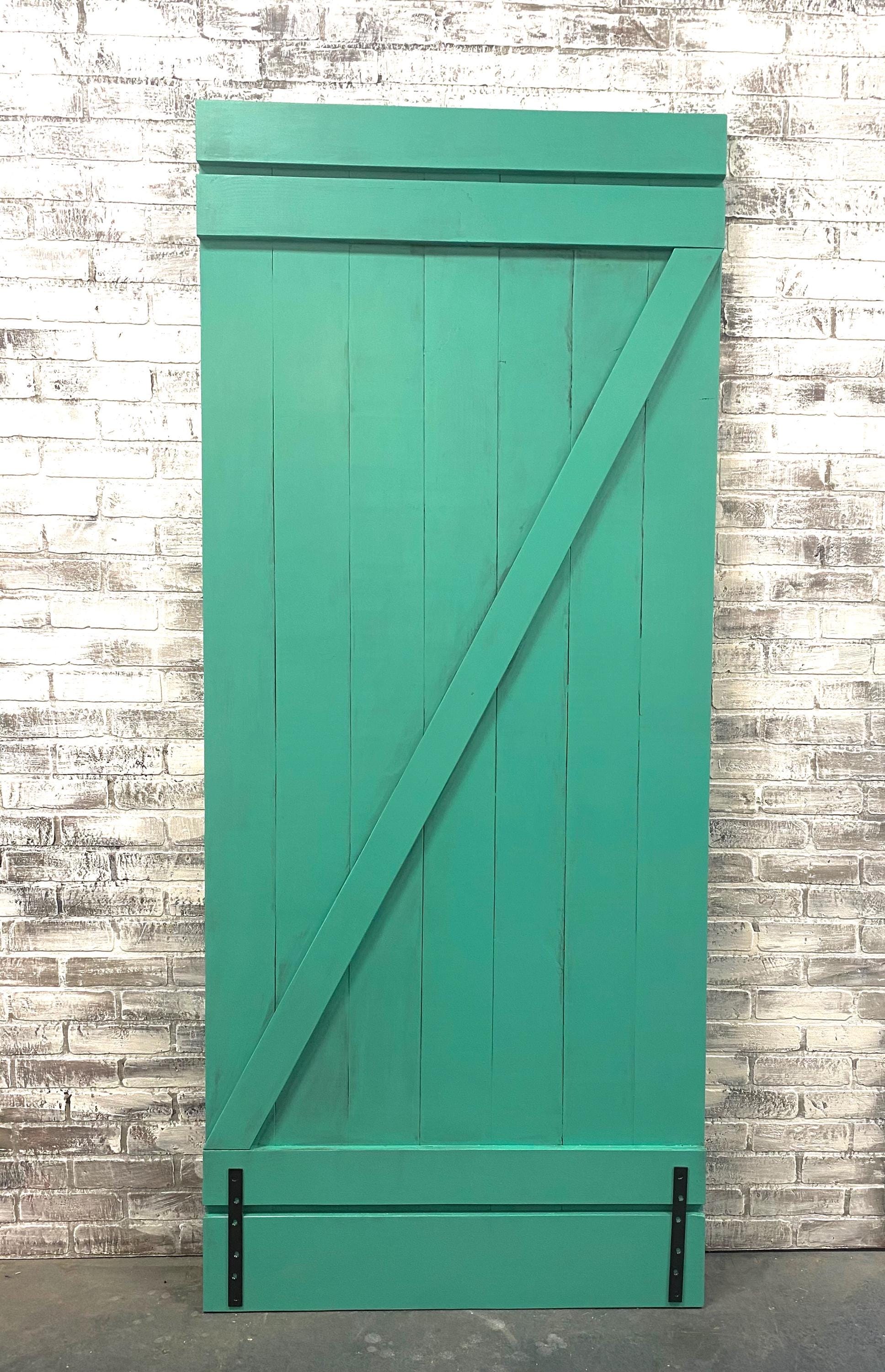 Teal Painted Sliding Barn Door, Vintage Inspired Z Design