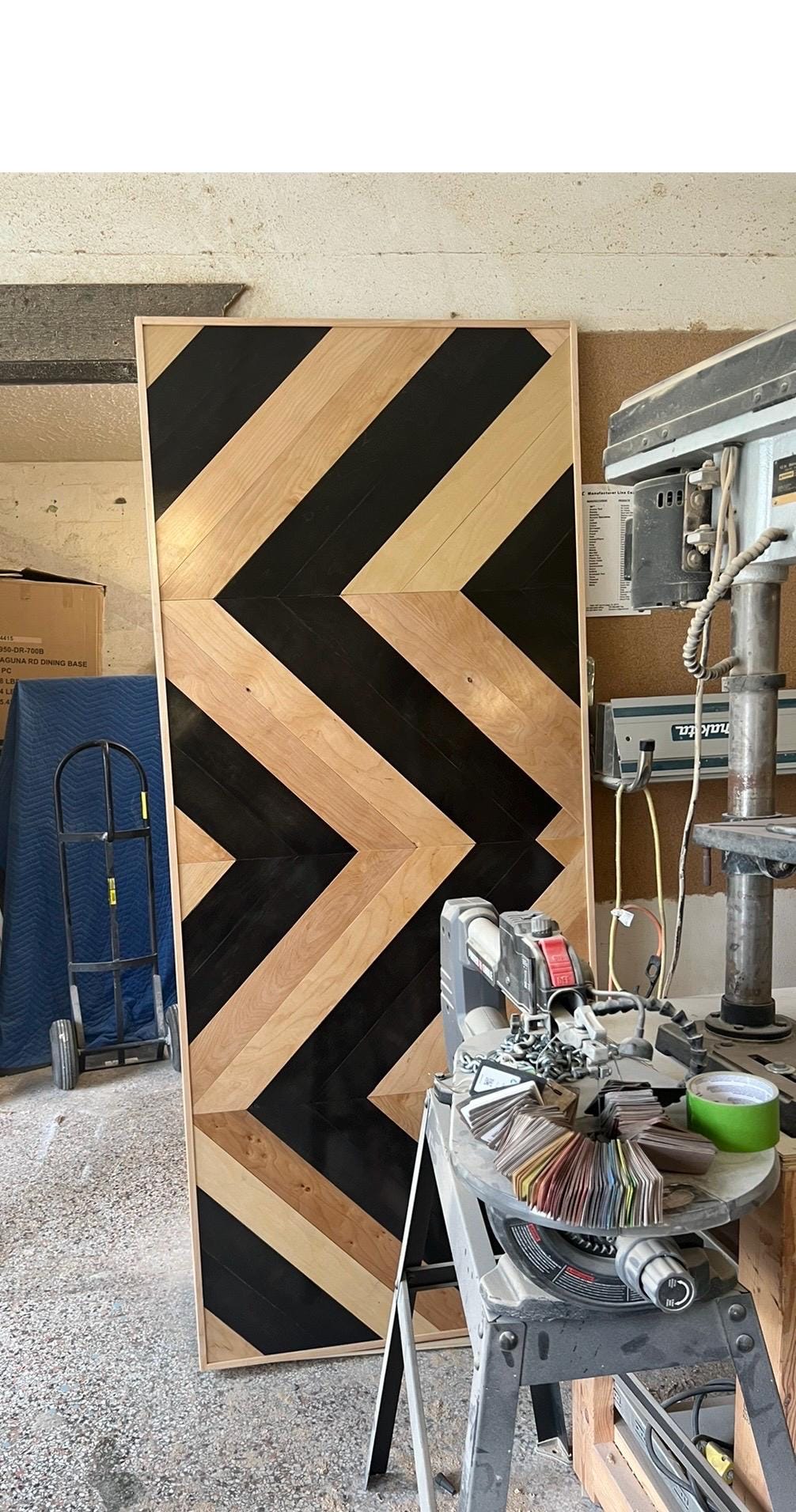 Custom Two-Tone Chevron Barn Door, Modern Interior Door