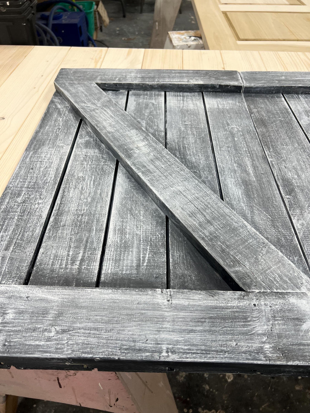 Custom Farmhouse Bottom X Sliding Barn Door, Dark Gray