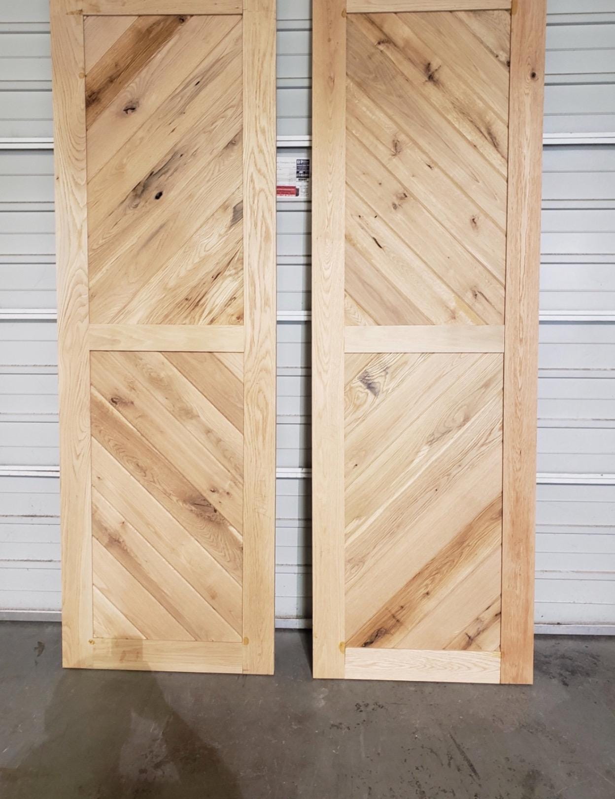 Chevron White Oak Barn Door, Custom Hinged Door