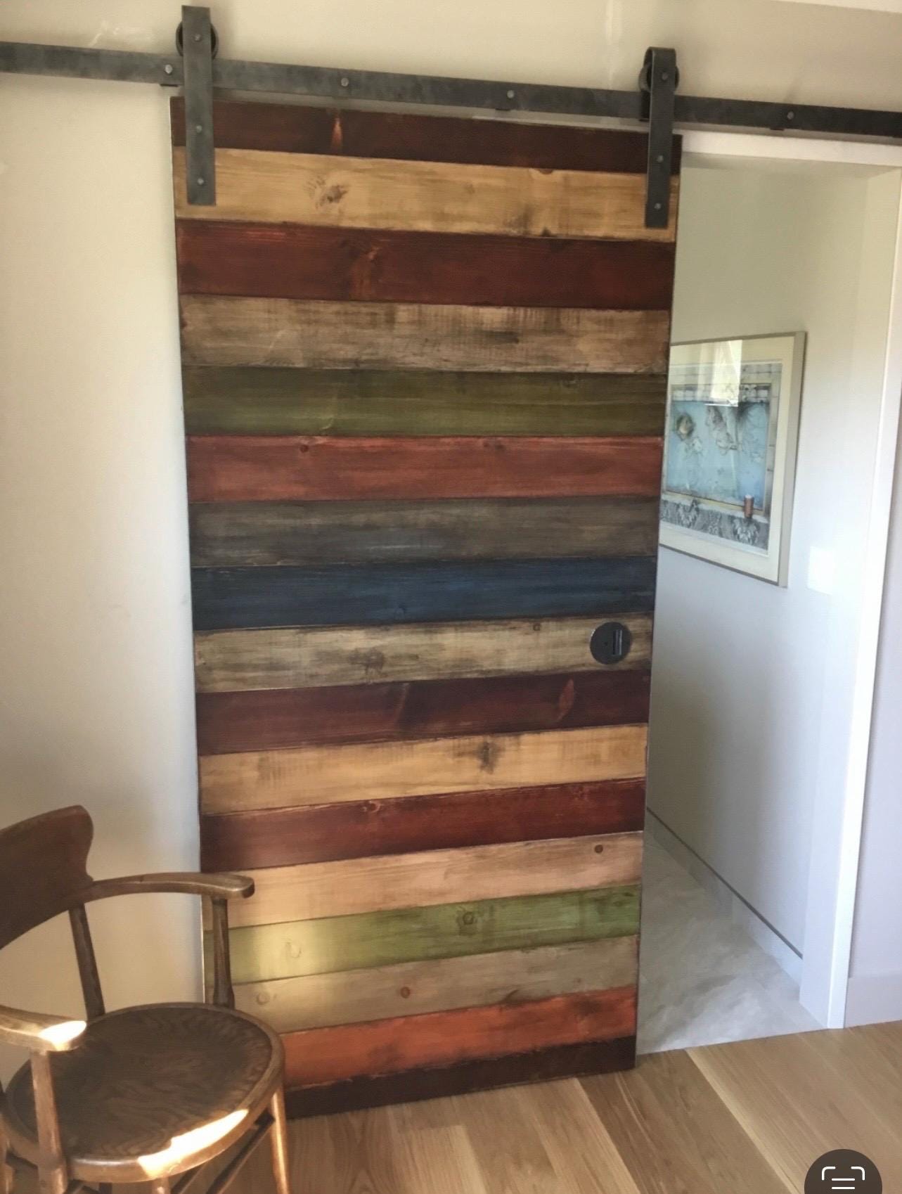 Custom Horizontal Plank Sliding Barn Door, Multi-Stained