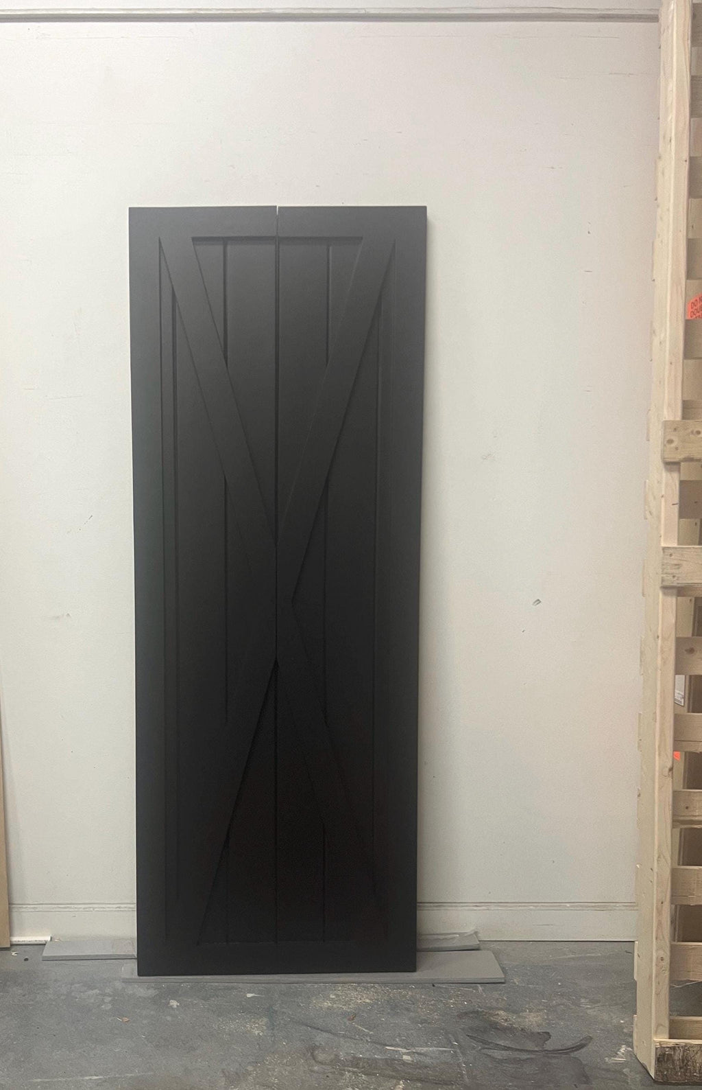 Custom Matte Black Bi-Fold Barn Door, X Design