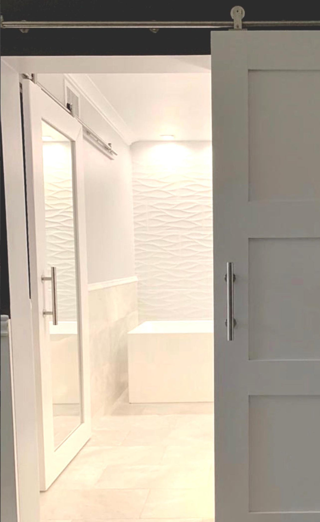 White Three Panel Sliding Barn Door