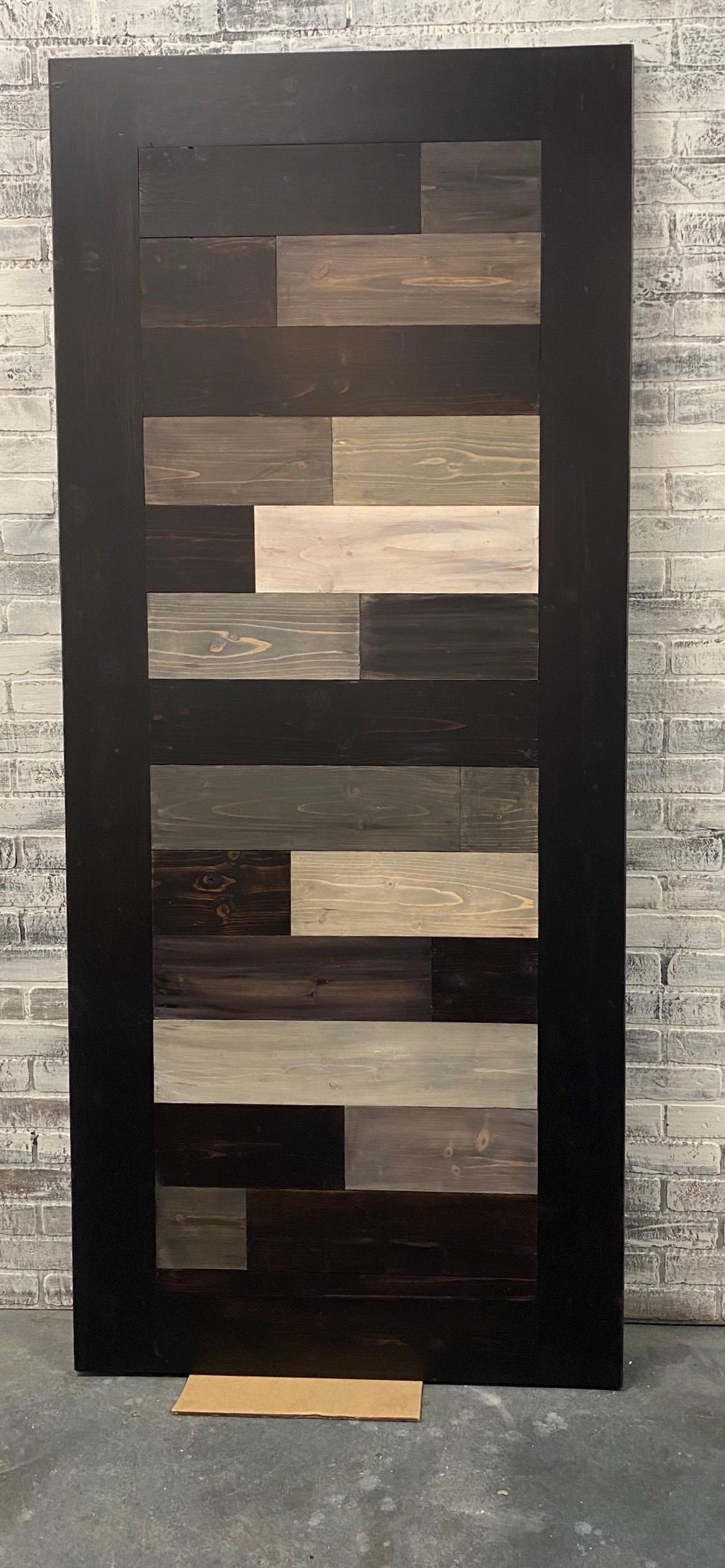 Horizontal Plank Staggered Multi Stain Barn Door