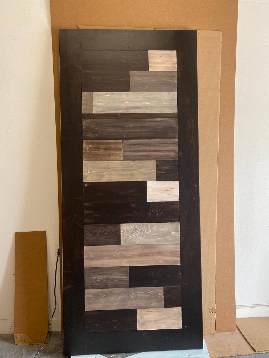 Horizontal Plank Staggered Multi Stain Barn Door