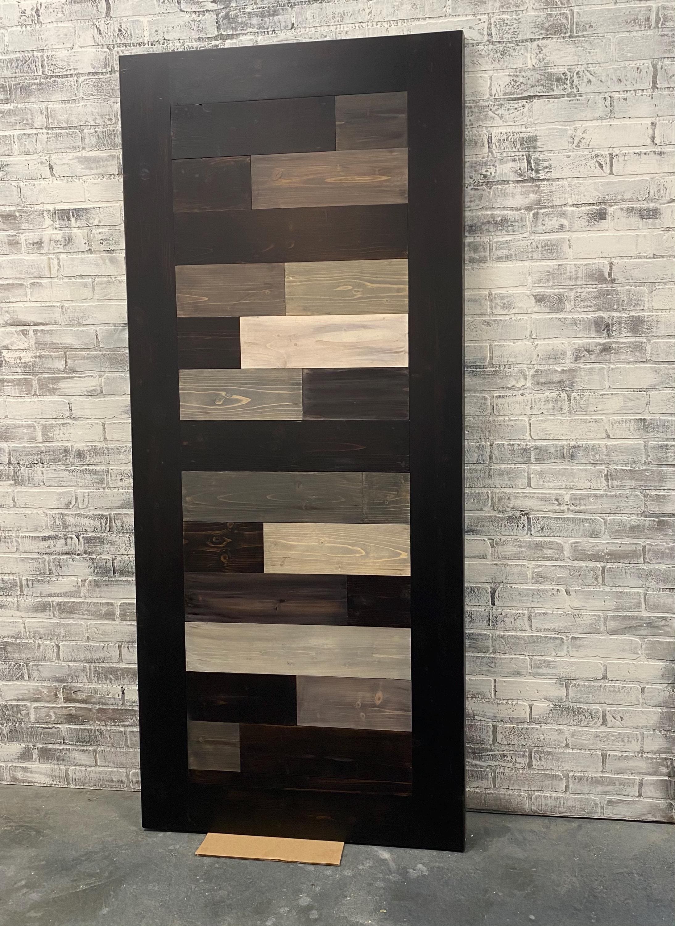 Horizontal Plank Staggered Multi Stain Barn Door