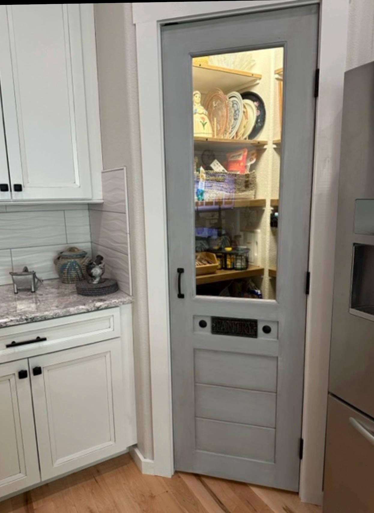 Custom Solid Wood Glass Pantry Door, Antique Design