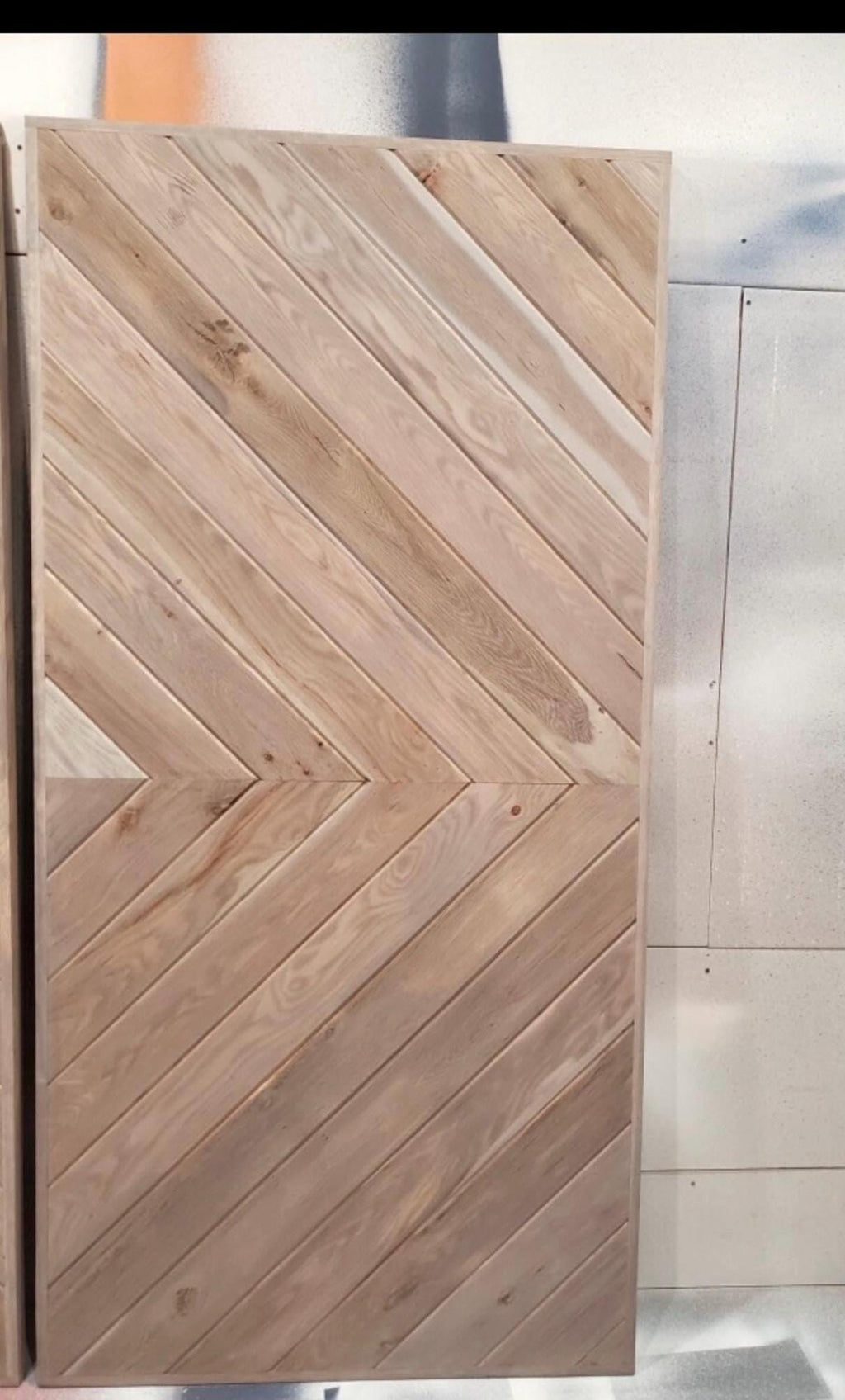 Chevron White Oak Barn Door, Custom Hinged Door