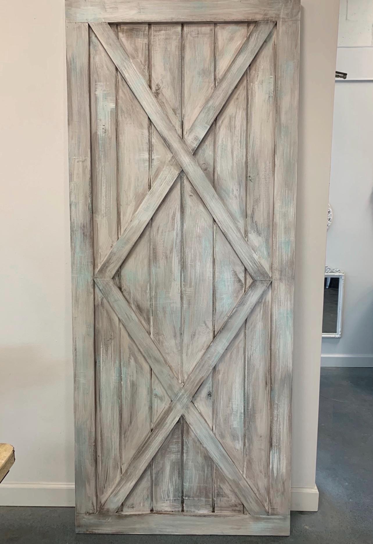 Chippy Teal and White Custom Barn Door, Shabby Chic Sliding Door