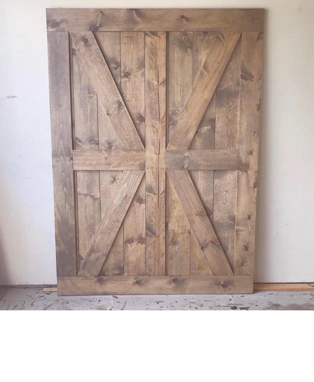 Custom British Brace Sliding Barn Door, Weathered Wood Finish