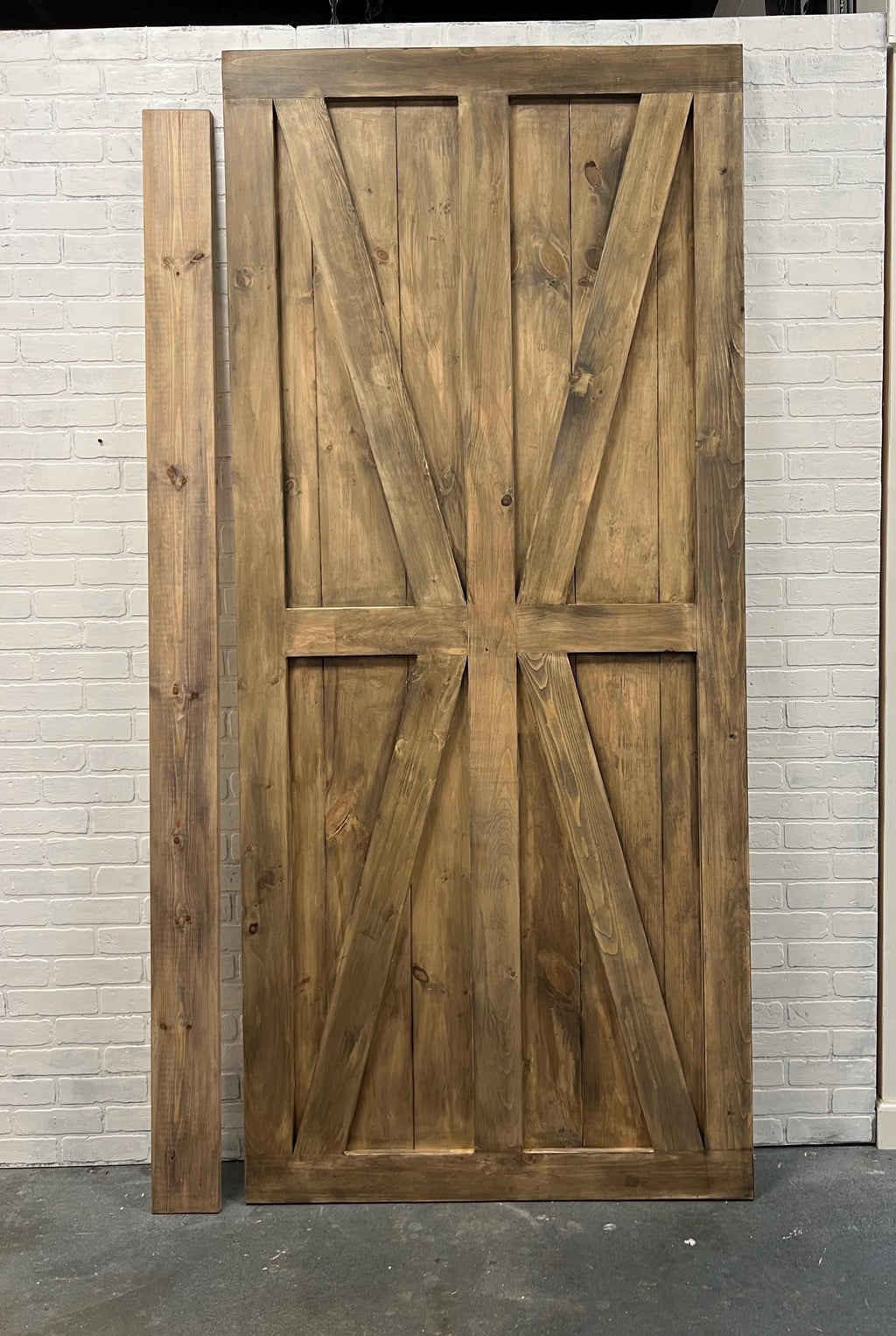 Custom British Brace Sliding Barn Door, Weathered Wood Finish