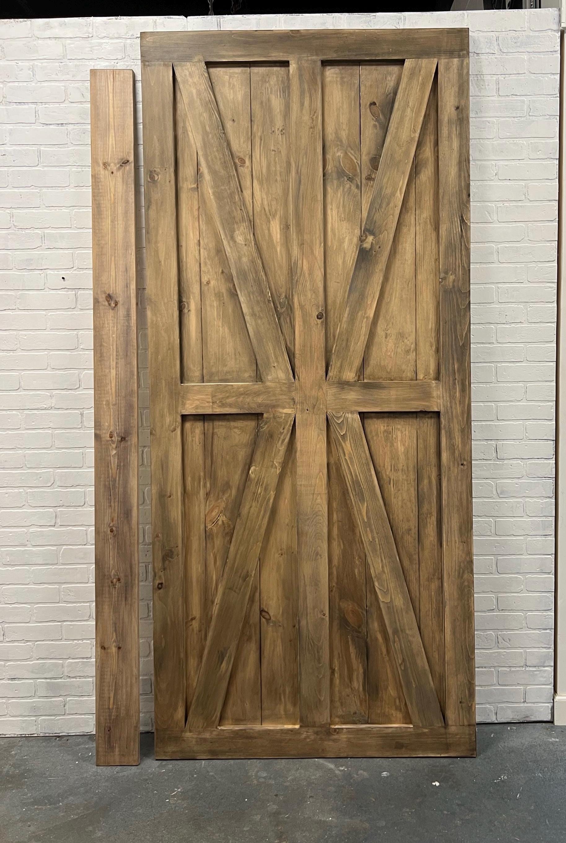 Custom British Brace Sliding Barn Door, Weathered Wood Finish