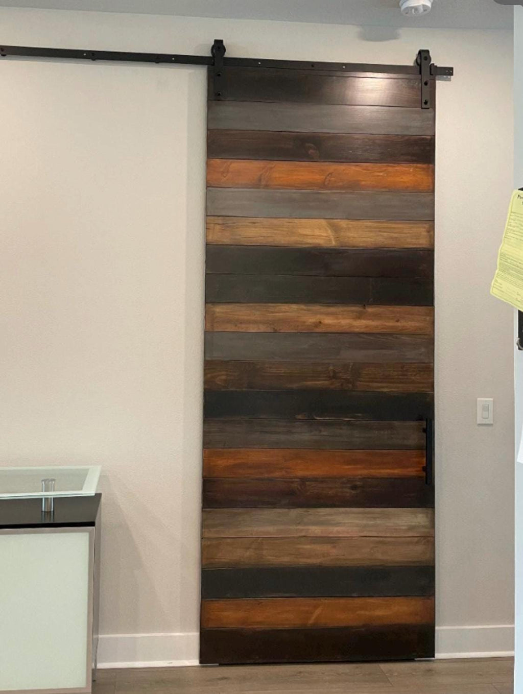 Custom Horizontal Plank Sliding Barn Door, Multi-Stained