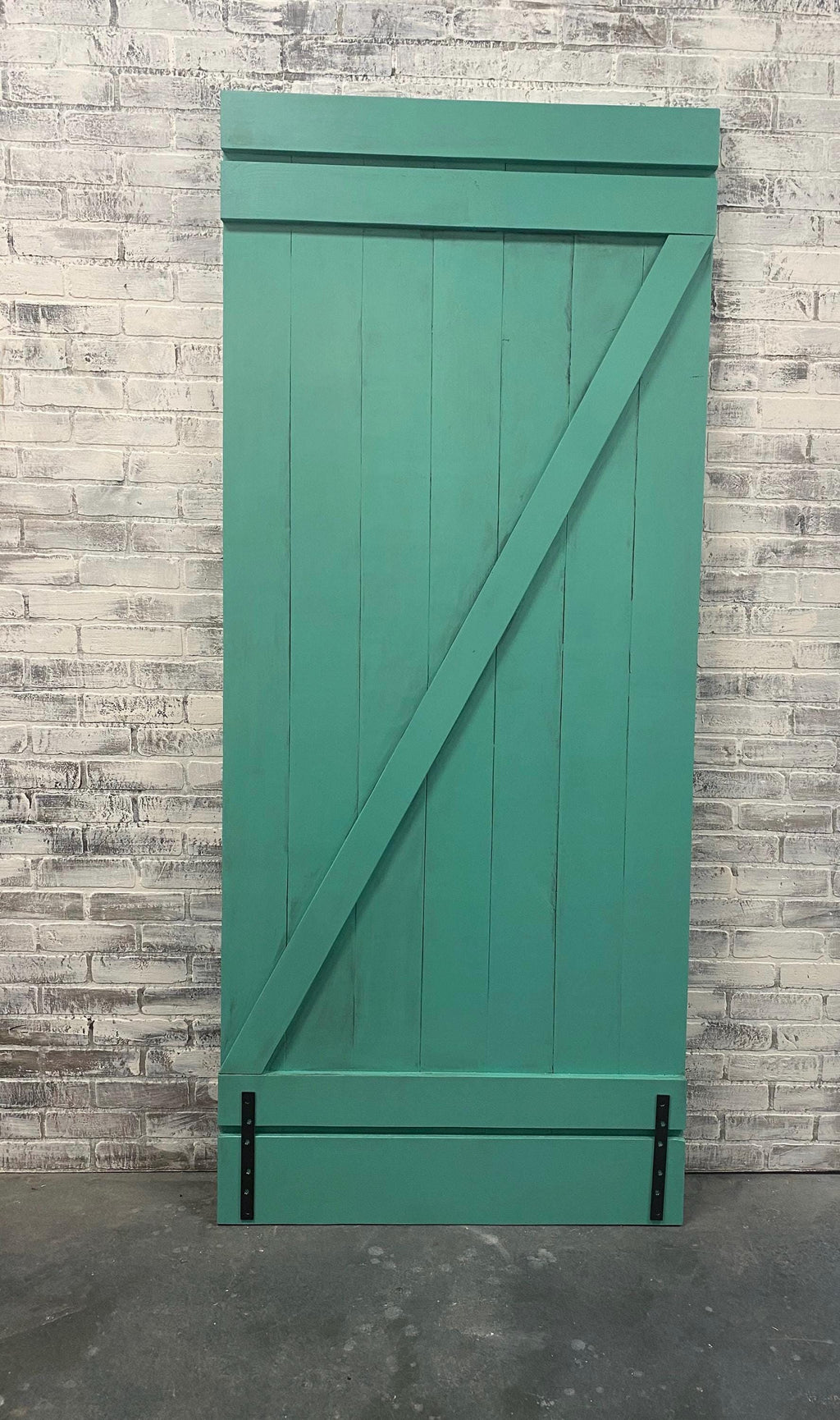 Teal Painted Sliding Barn Door, Vintage Inspired Z Design