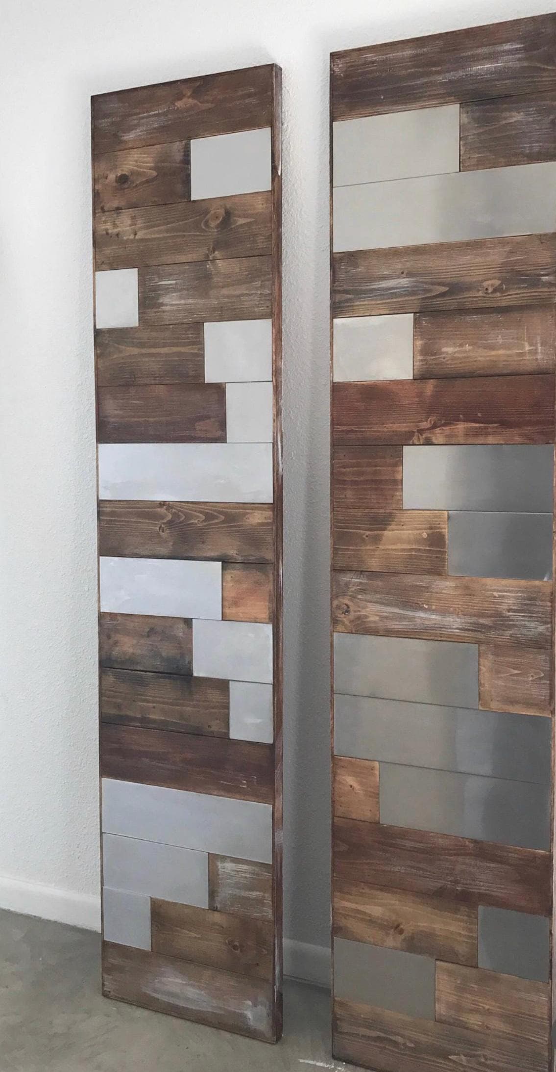 Horizontal Staggered Plank Wood and Metal Barn Door