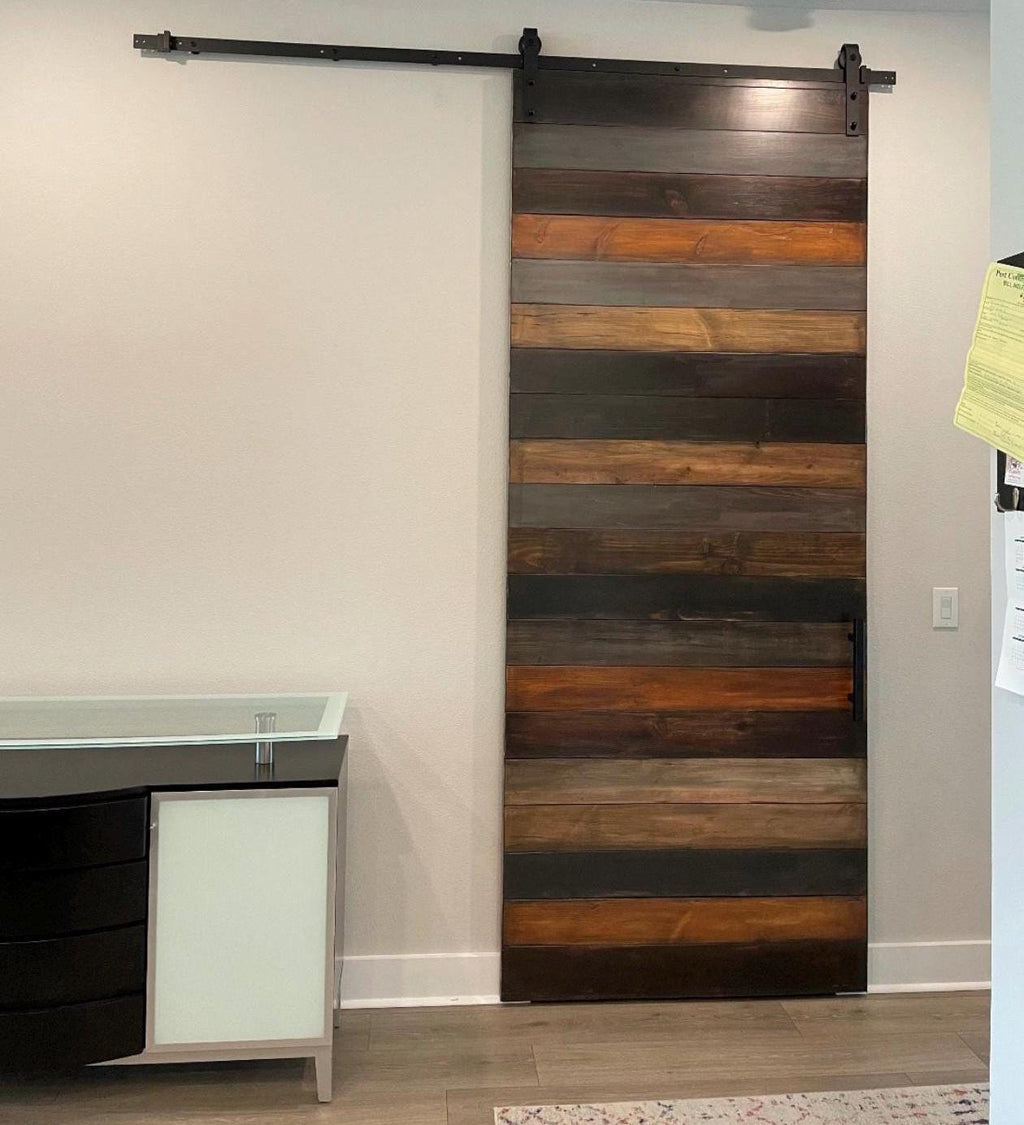 Custom Horizontal Plank Sliding Barn Door, Multi-Stained