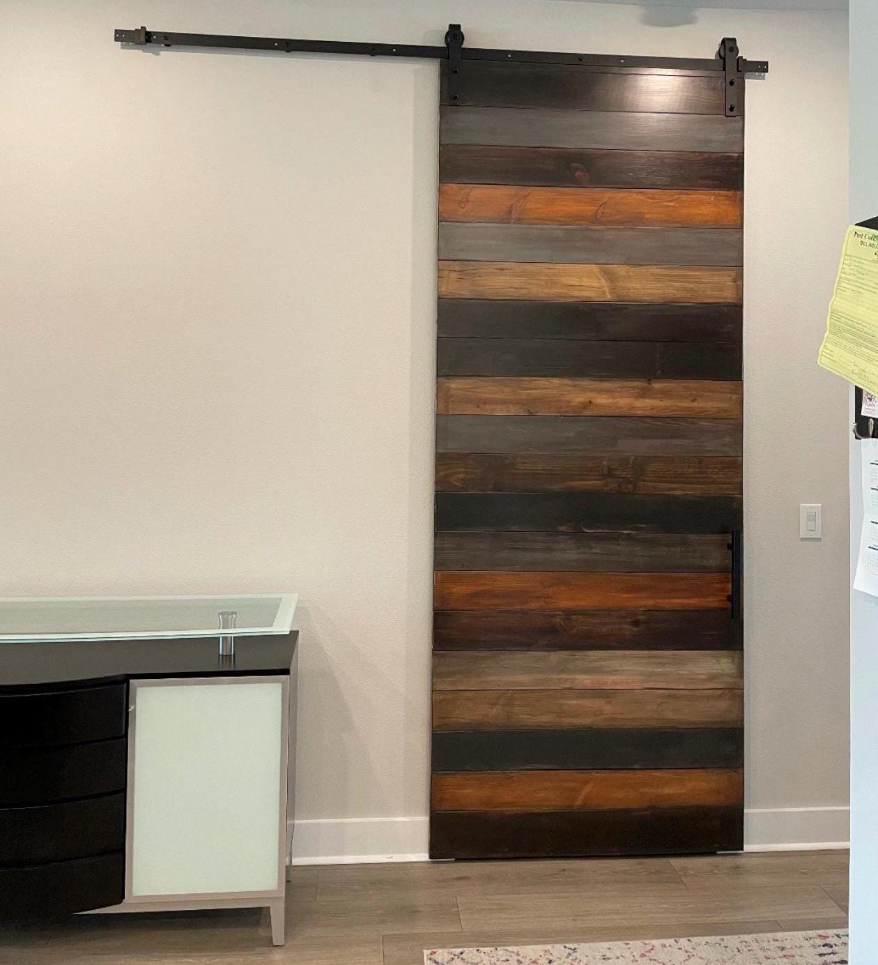 Custom Horizontal Plank Sliding Barn Door, Multi-Stained
