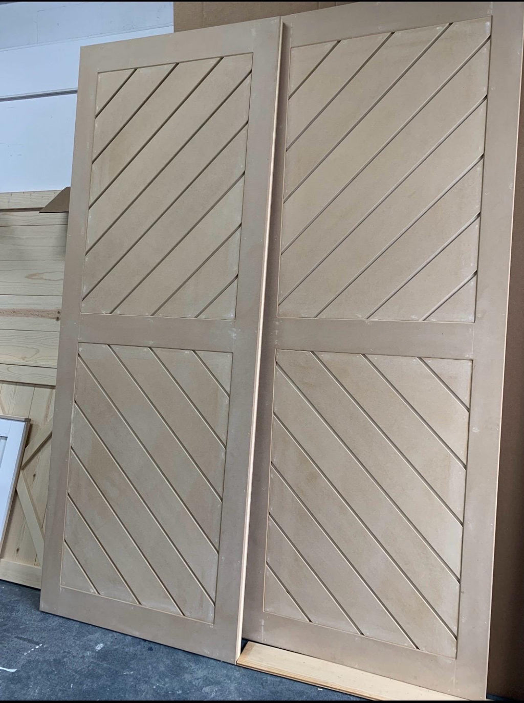 Custom Chevron Panel Barn Door, Modern Painted Wood