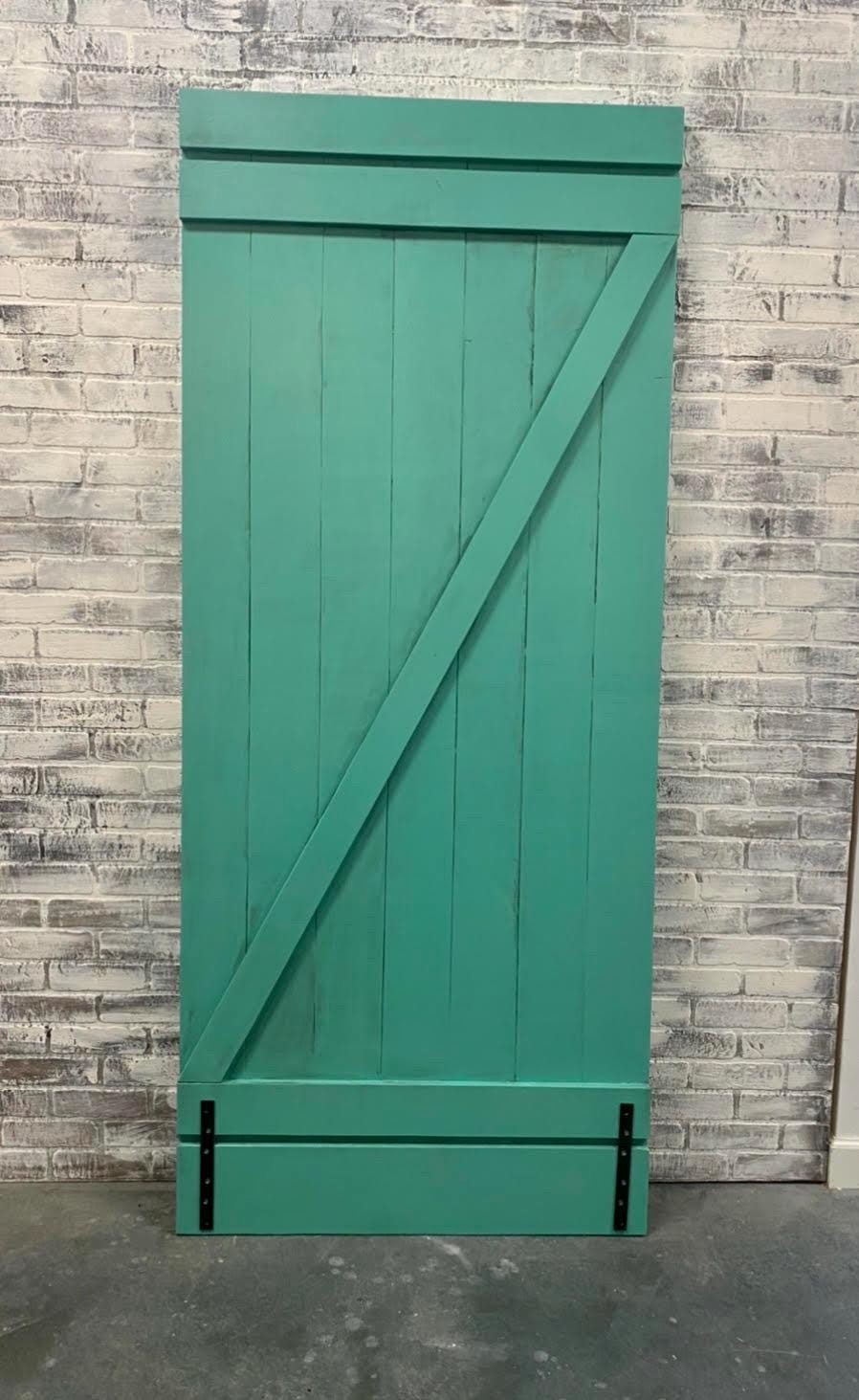 Teal Painted Sliding Barn Door, Vintage Inspired Z Design