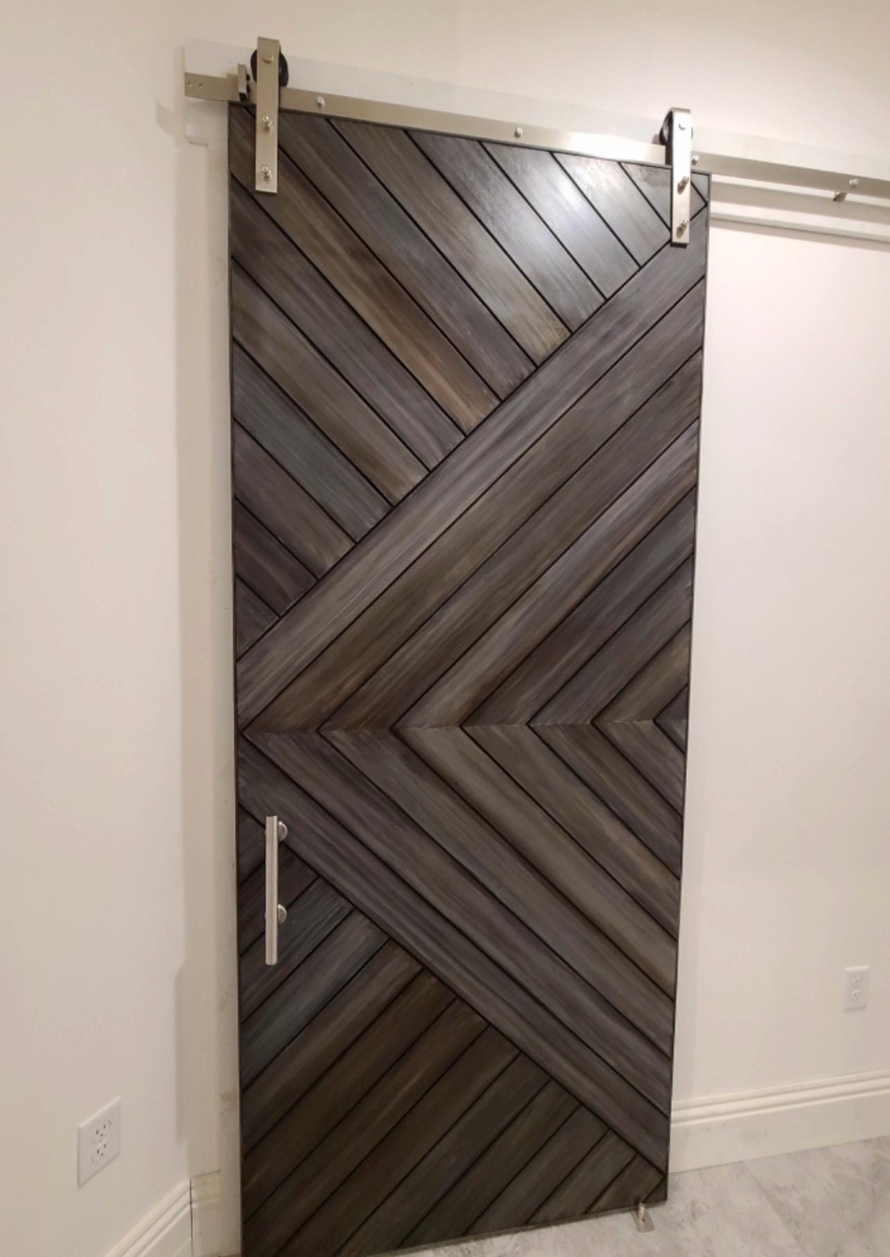 Chevron Barn Door, Modern Aztec Design, Custom Stain Finish