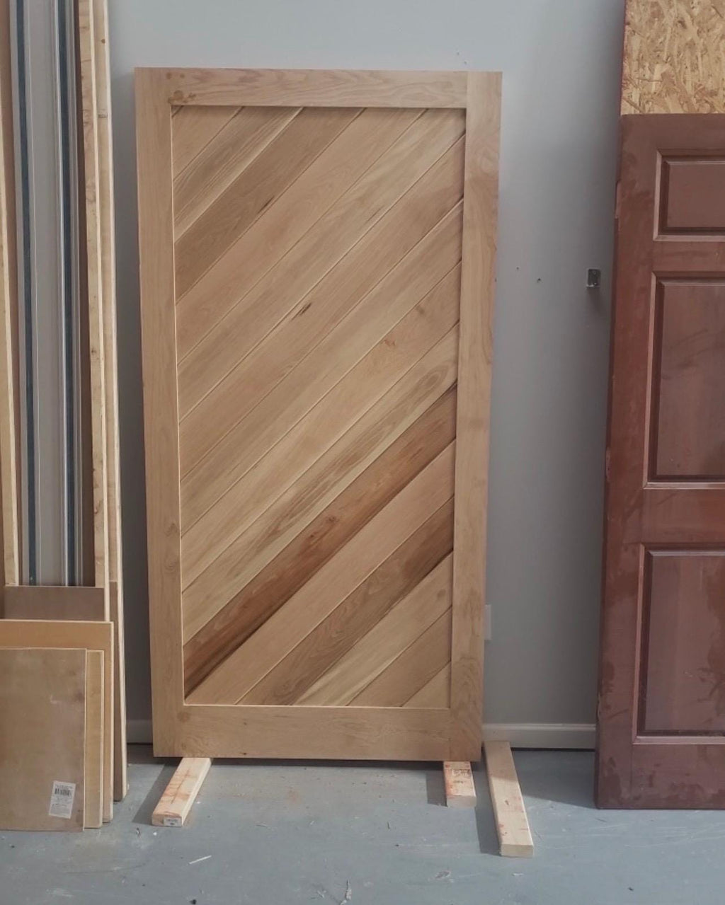 Chevron White Oak Barn Door, Custom Hinged Door