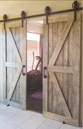 Custom British Brace Sliding Barn Door, Weathered Wood Finish